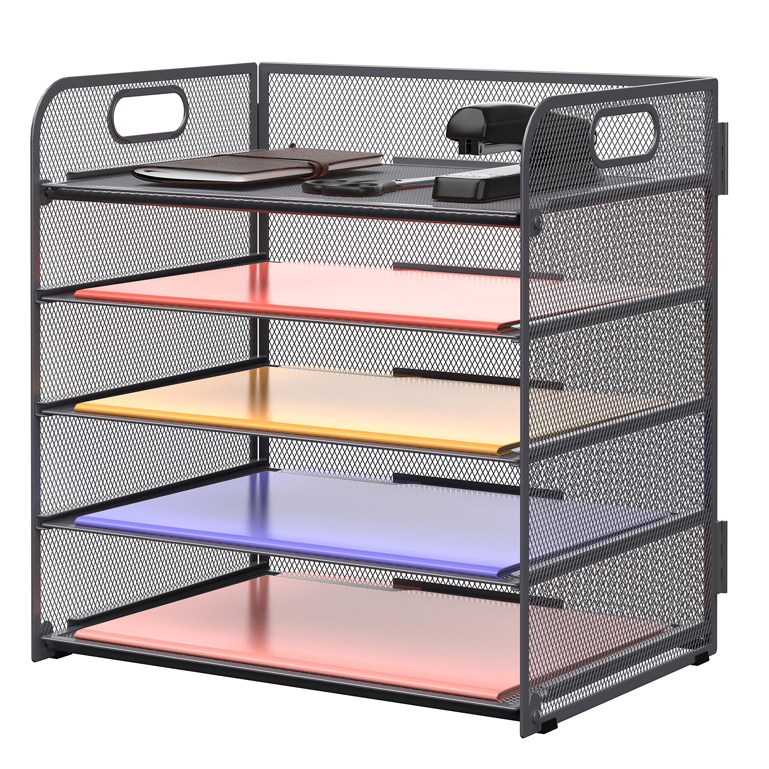 Supeasy 5-Tier Mesh Desk Organizer with Handle - Letter Tray Paper Sorter for Office, Home & School - Perfect for Organizing Documents, Files and Mail on Your Workspace