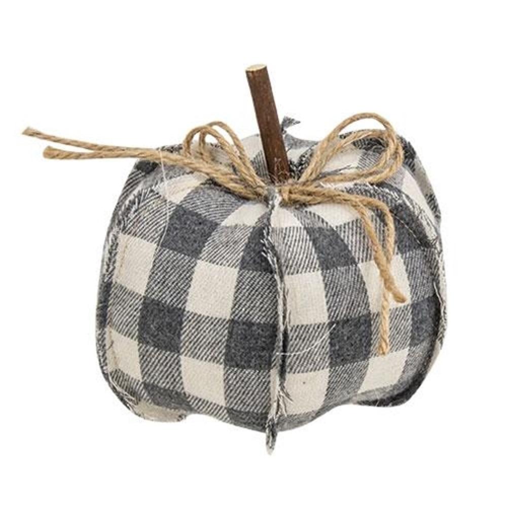 Gray Check Stuffed Pumpkin Plush Toy - 4.75 Inch Soft Cute Fall Decor for Home, Office, Halloween & Thanksgiving Gifts