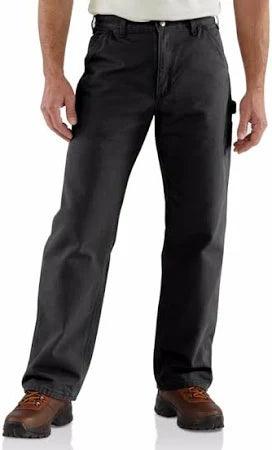 Men's B111 Flannel Lined Washed Duck Loose Fit Work Pants - Black | Warm Winter Workwear for Outdoor Jobs & Casual Wear