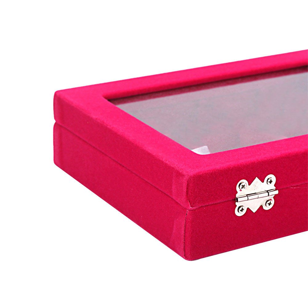 Velvet Jewelry Box for Rings & Earrings - Glass Top Display Case with 2 Clasps - Perfect for Jewelry Storage, Organization & Gift Giving