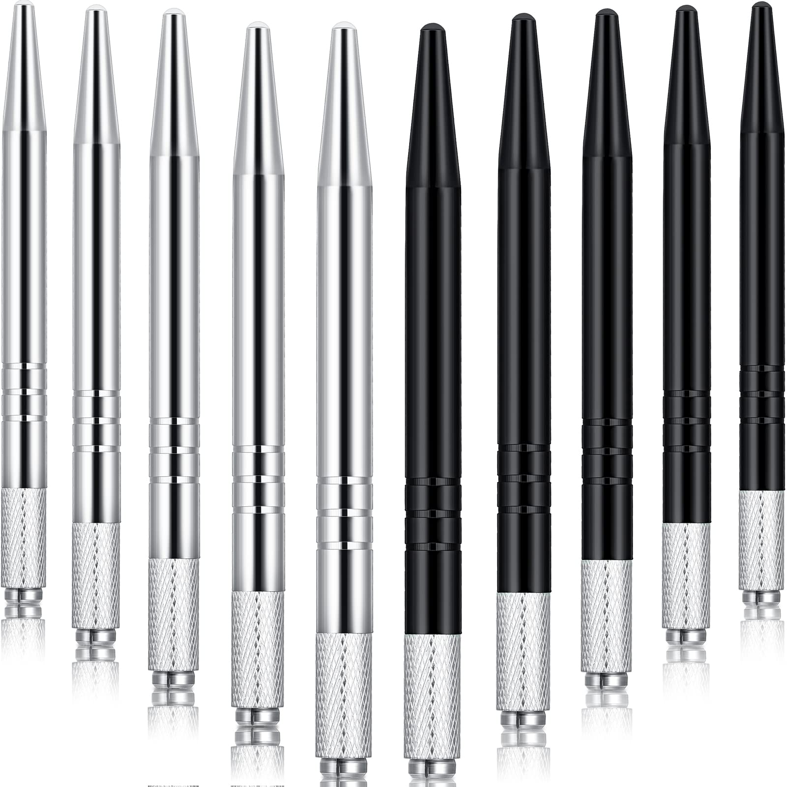 10-Piece Microblading Pen Set - Manual Eyebrow Microblade Tools with Aluminum Handles (Silver & Black) - Professional Salon-Grade Makeup Supplies for Perfect Eyebrow Shaping & Tattooing