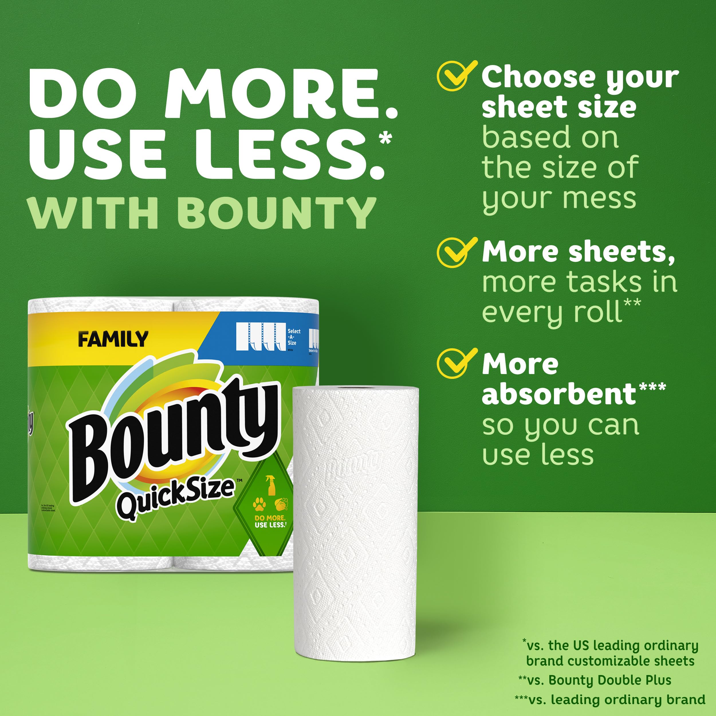 Bounty Quick-Size Paper Towels | White | 12 Family Rolls (30 Regular Rolls) | Ultra Absorbent for Kitchen, Spills & Cleaning