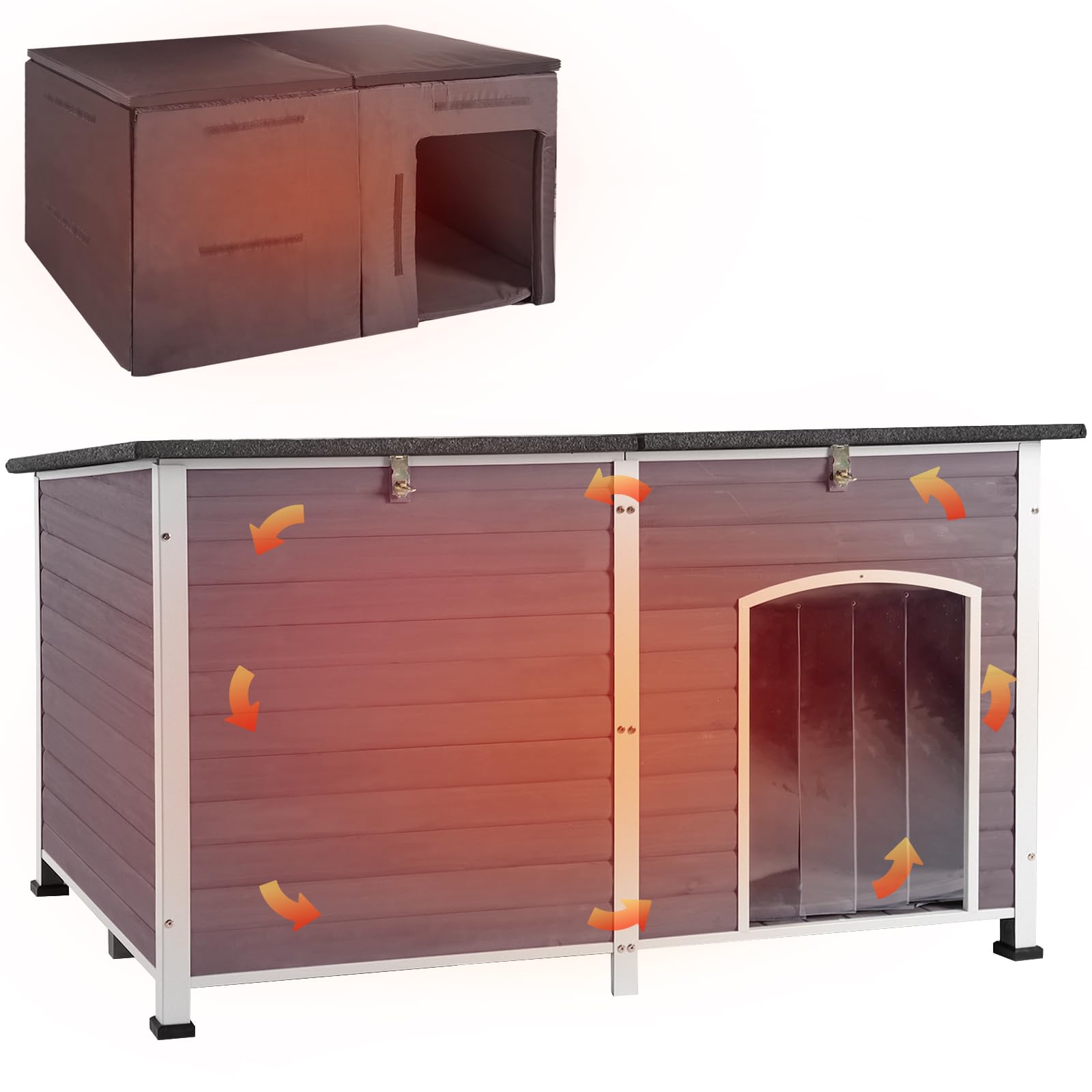 Aivituvin Insulated Heated Dog House for Large Dogs - Waterproof Outdoor Dog Kennel with All-Around Iron Frame | Perfect for Backyard, Patio & Winter Use