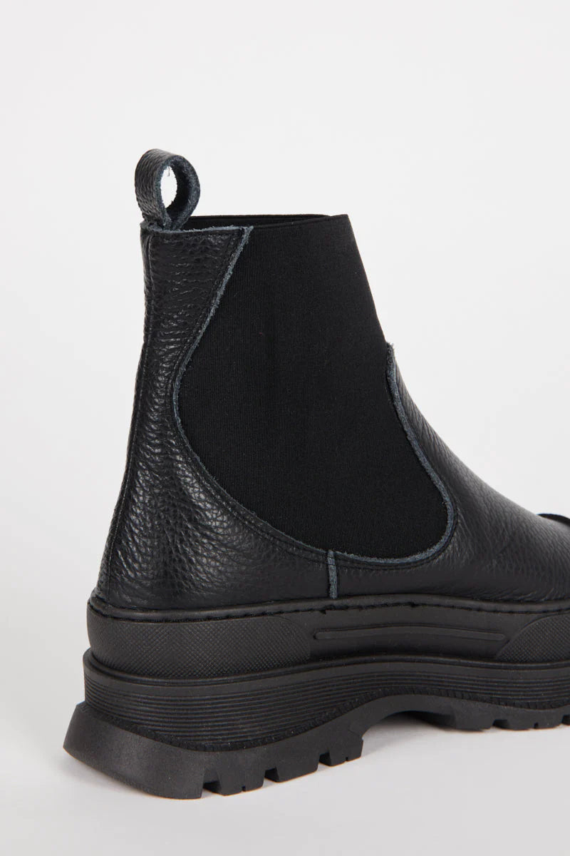 Chunky Court Lug Sole Platform Boots for Women - Black Leather Ankle Boots for Casual Wear & Street Style Outfits