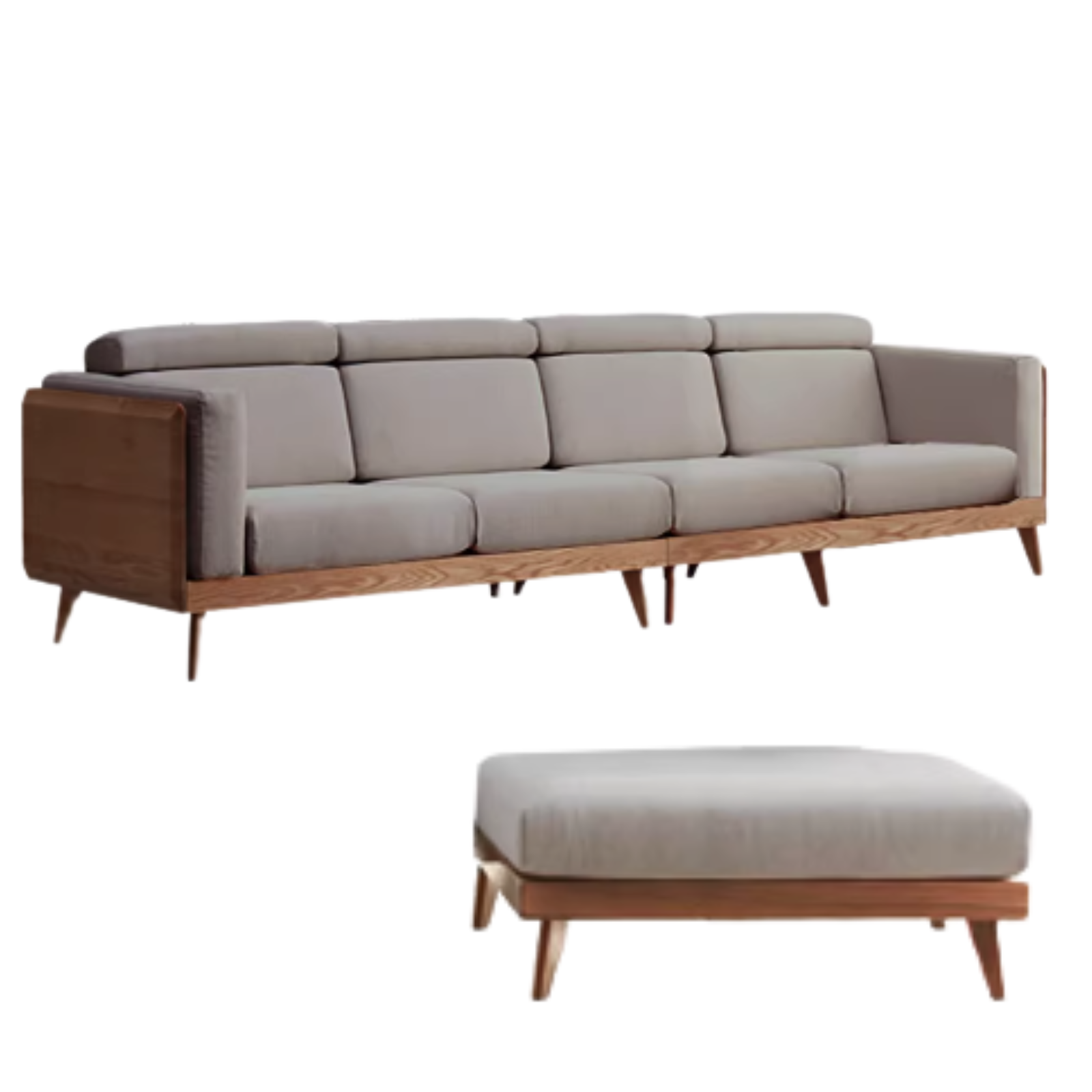 133.8x70x33.8 inch / 340x178x86 cm / Walnut color / Ash four-seater Fabric in two colors + Footstool