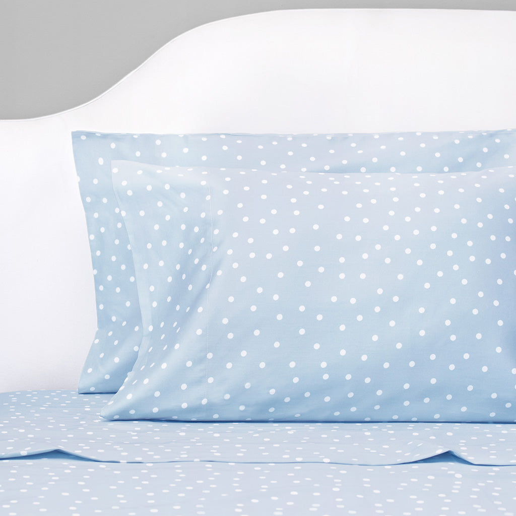 French Blue Polka Dot Sheet Set - Soft & Breathable 100% Cotton Bedding - Perfect for Master Bedroom, Guest Room & Dorm Room Decor