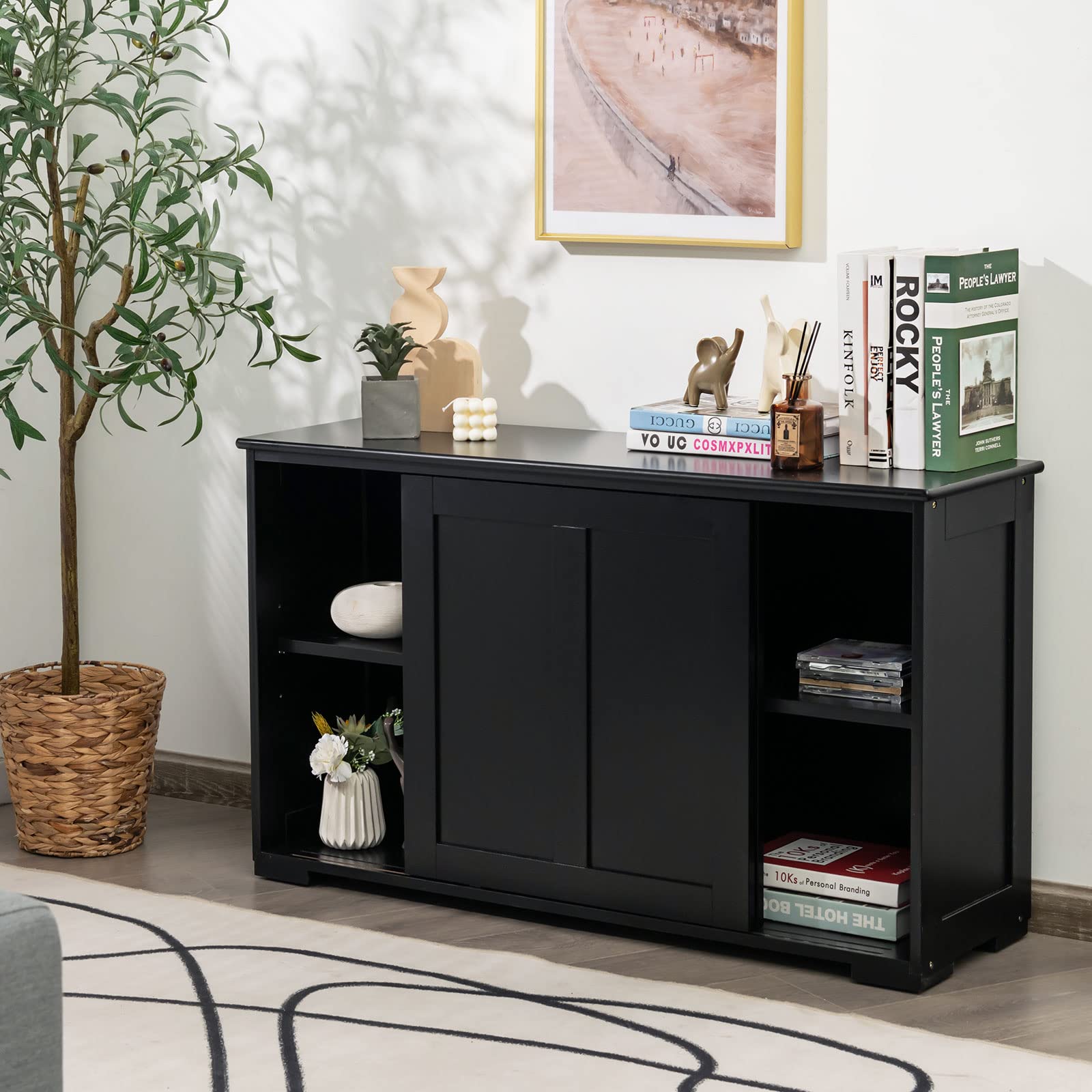 Giantex Kitchen Buffet Cabinet with Sliding Doors & Adjustable Shelves - Black Sideboard Storage Credenza for Dining Room, Living Room, Hallway | Perfect for Home Organization & Entertaining Guests