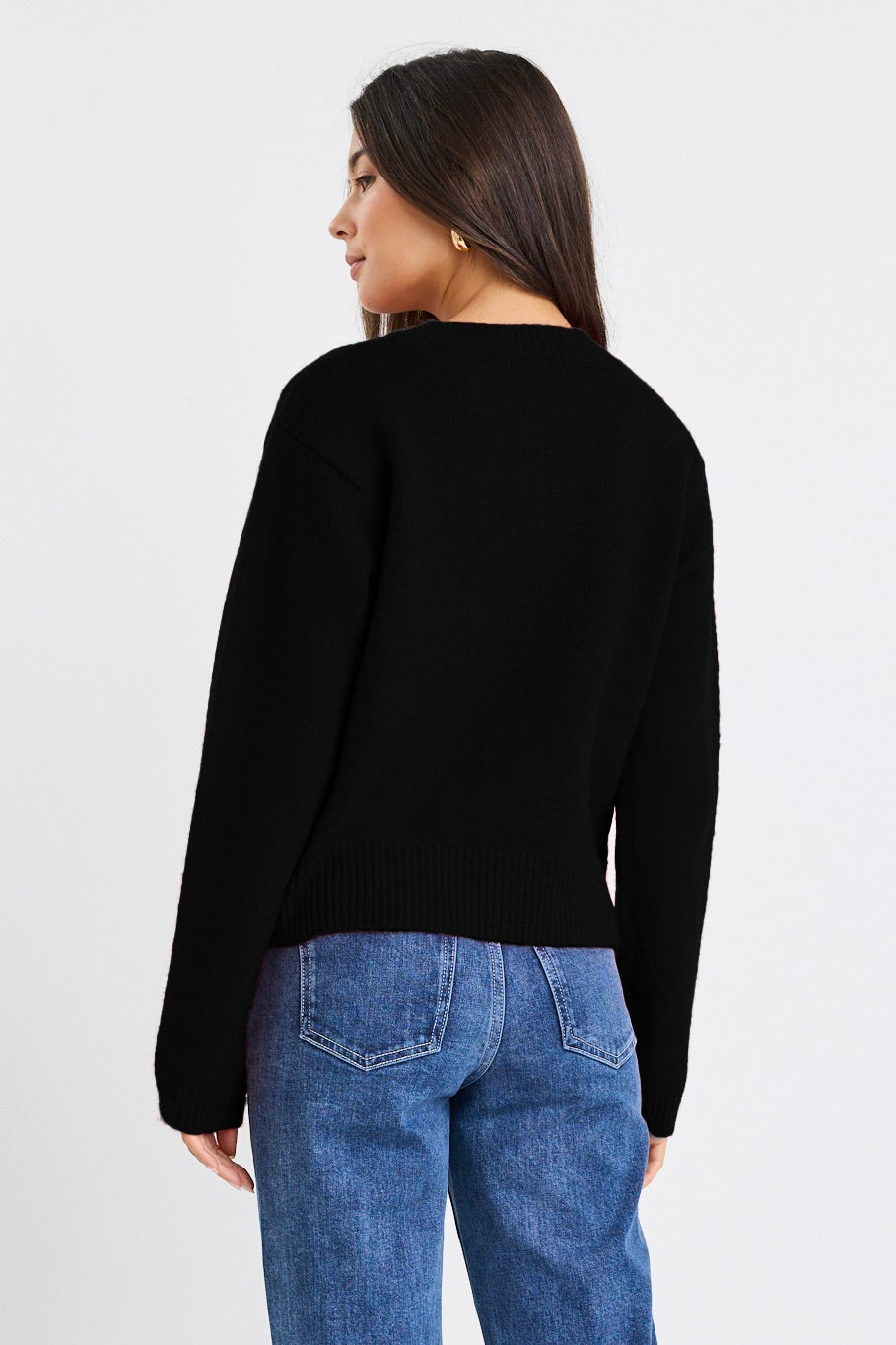 Soft Black Knit Crewneck Cardigan for Women - Cozy & Stylish Layering for Fall & Winter Outfits