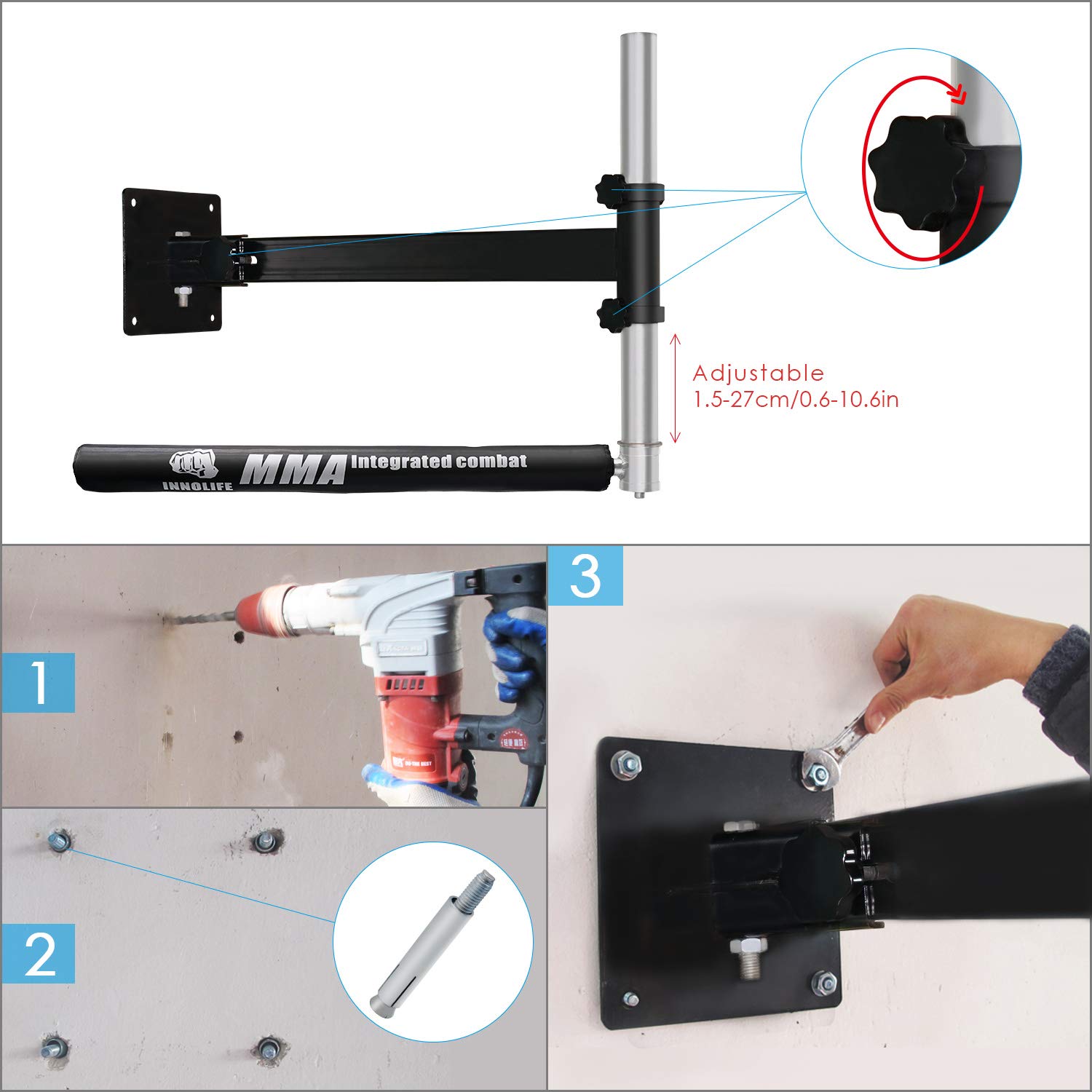 InnoLife Wall Mount MMA Boxing Speed Trainer Punching Spinning Bar - Improve Reflexes & Hand-Eye Coordination for Home Gym & Martial Arts Training