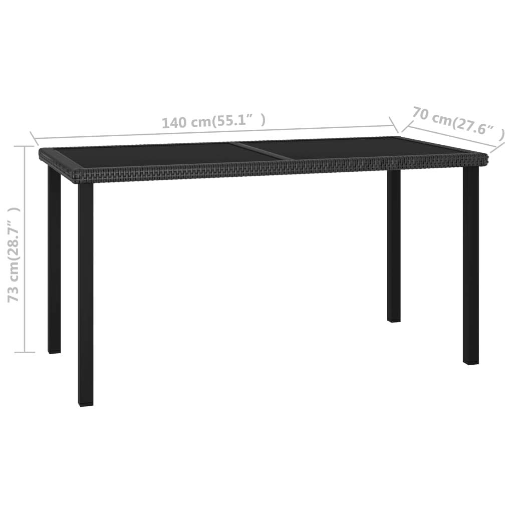 Outdoor Side Table with Tempered Glass Top - 55.1x27.6x28.7 Inch Black Poly Rattan Patio Furniture - Perfect for Garden, Poolside, Balcony & Outdoor Dining Areas