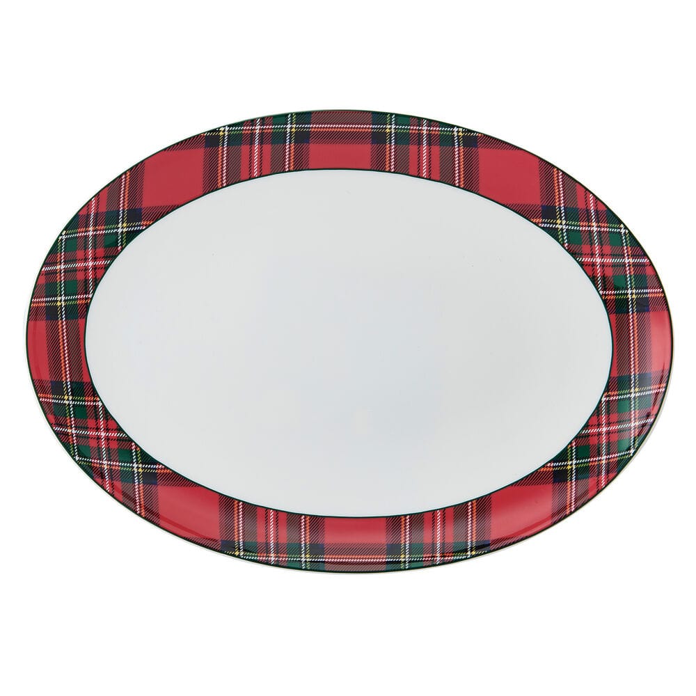 Elegant Tartan Red Oval Platter - Premium Ceramic Serving Dish for Holiday Dinners, Party Appetizers & Home Decor | Perfect for Thanksgiving, Christmas & Entertaining Guests