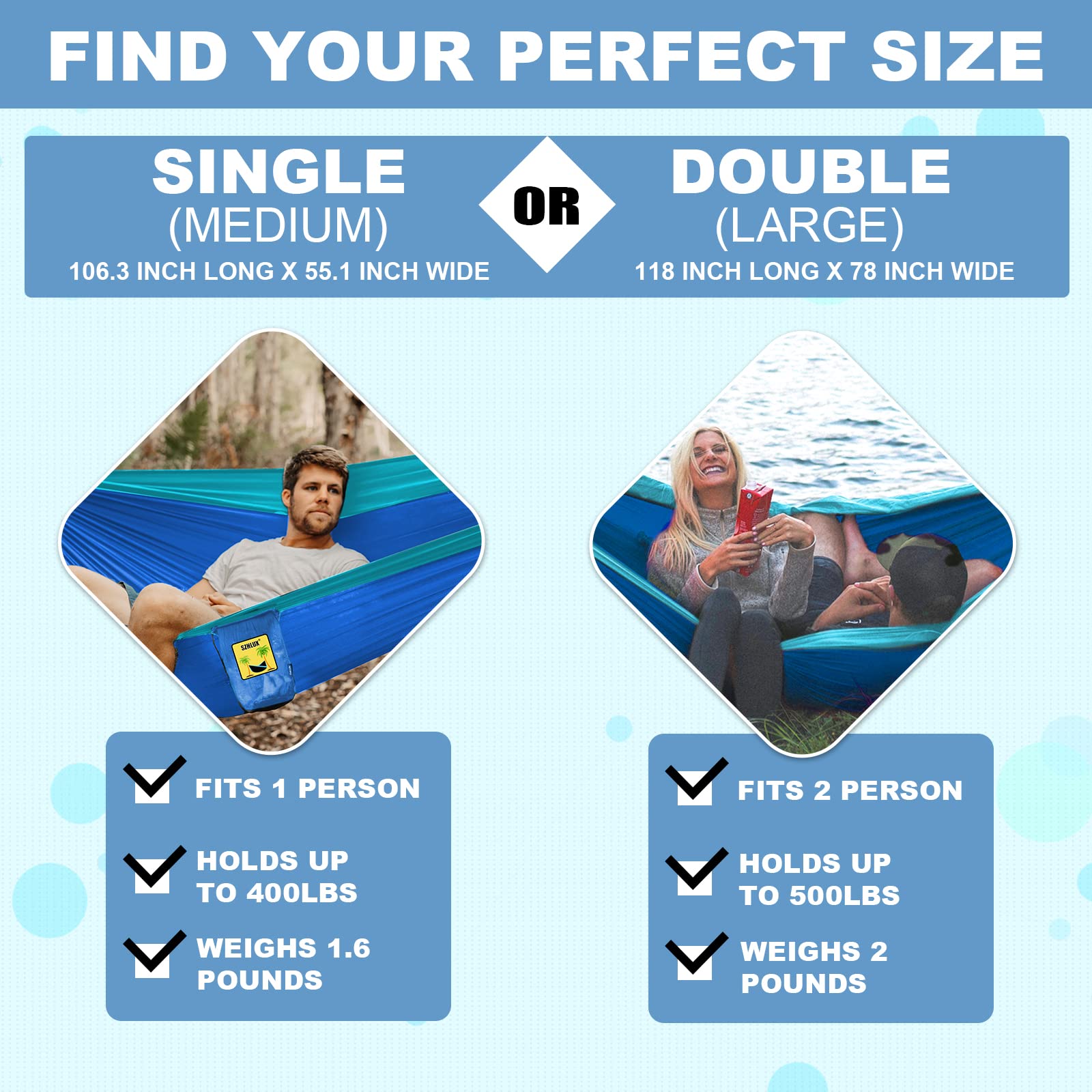 Double Camping Hammock - Portable Outdoor Hammock for Hiking, Beach & Backpacking | Lightweight & Durable Camping Gear Accessories | Perfect for Backyard Relaxation, Forest Adventures & Lakeside Lounging