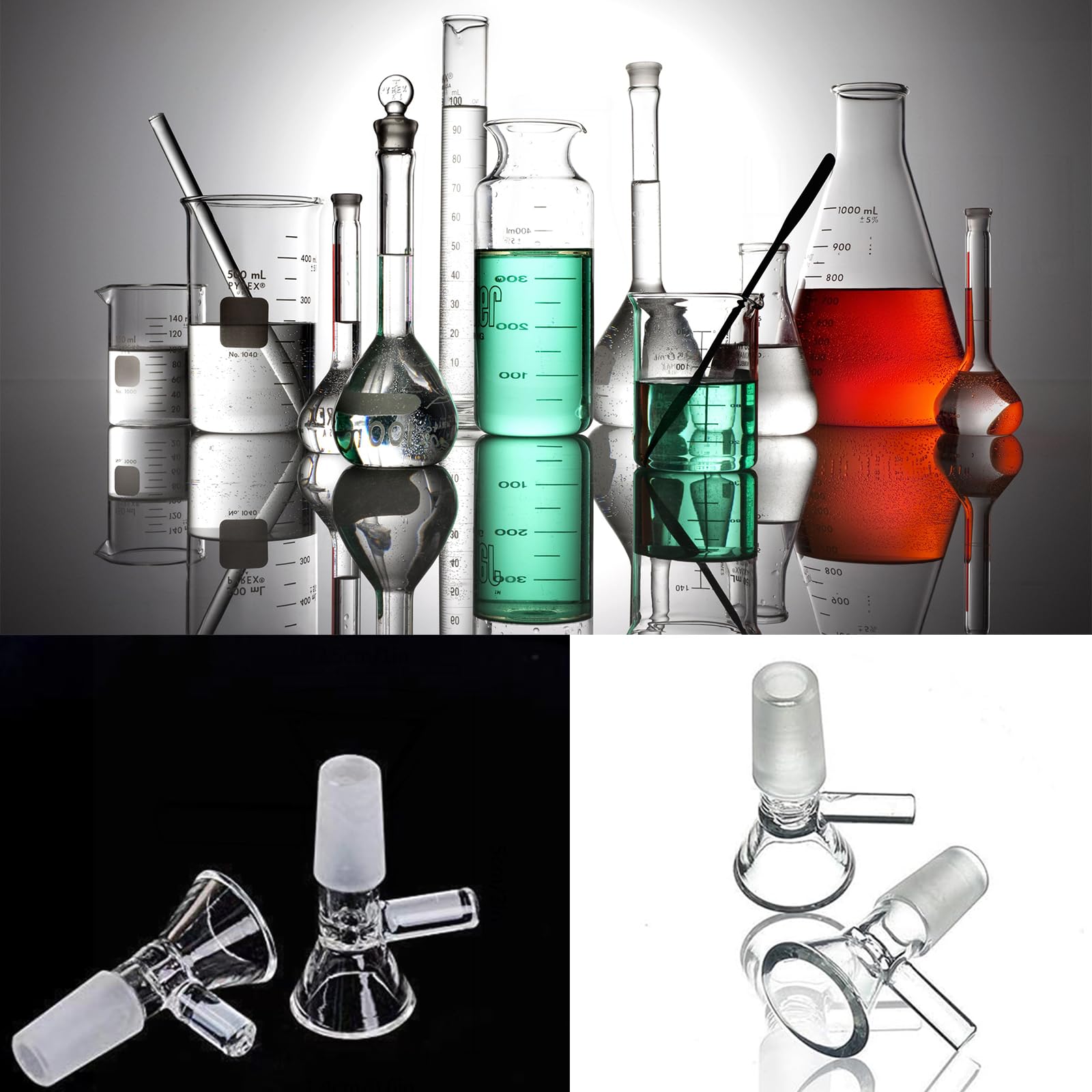 6Pcs 14mm Glass Funnel Set - 14mm Male Glass Slide Bowl & Scientific Test Funnel - Clear Lab Glassware for Chemistry Experiments & Smoking Accessories - Perfect for Laboratory Use & Herbal Preparation