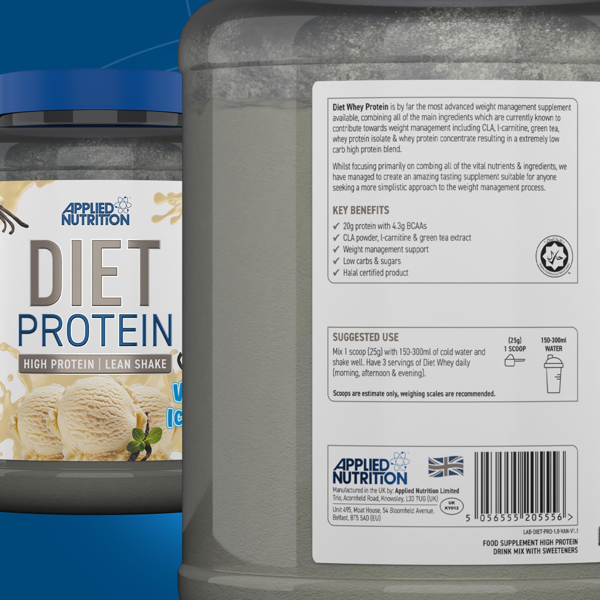 Applied Nutrition Diet Whey Protein Powder 1.8kg (4lb) - High Protein Low Carb Lean Muscle Shake for Weight Loss & Management | Perfect for Post-Workout Recovery & Healthy Meal Replacement