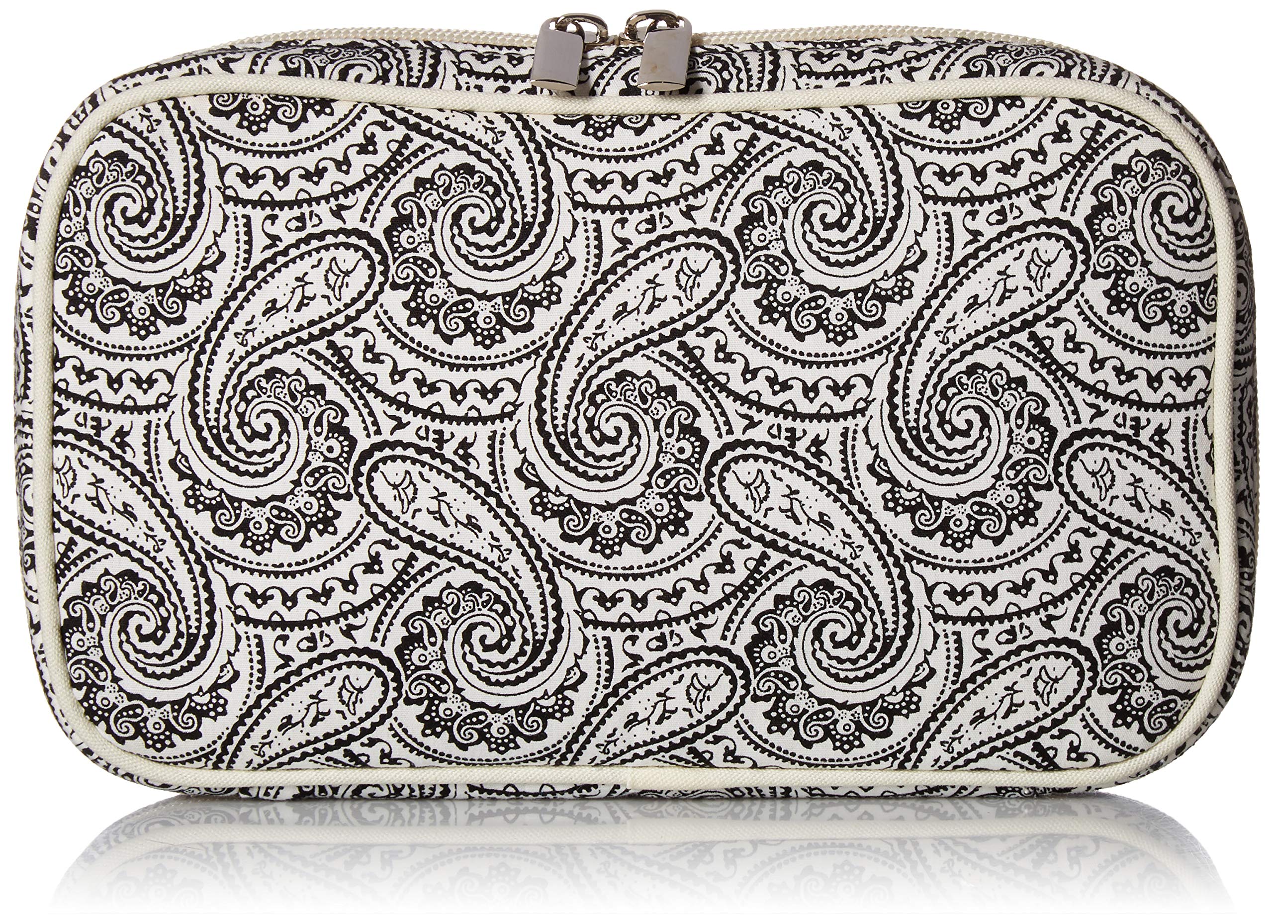 Stylish Jewelry & Accessories Travel Organizer Bag - Compact Case for Necklaces, Rings & Earrings (White & Black Paisley Pattern) | Perfect for Vacation, Business Trips & Daily Storage