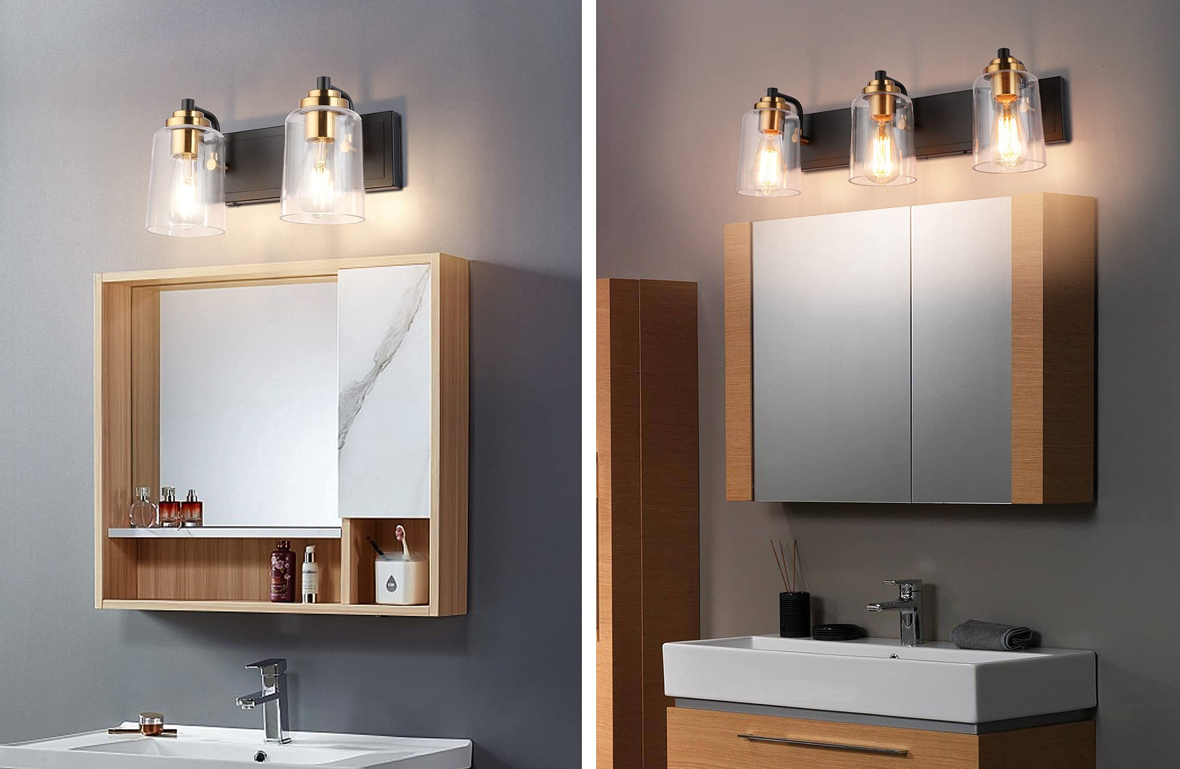 Vintage LED Bathroom Vanity Light Fixture Set - 2 Glass Globe Lights & 3 Glass Globe Lights Bundle, Perfect for Bathroom, Powder Room, or Dressing Room Lighting