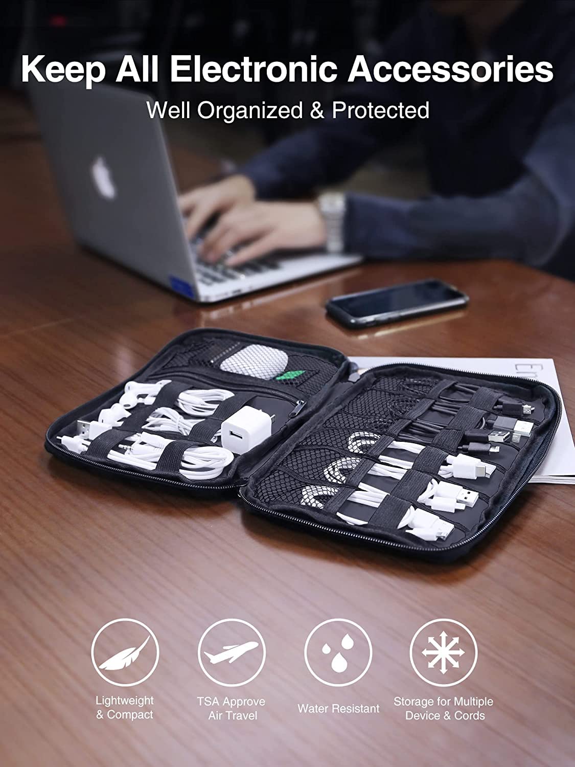 Luxtude Travel Cable Organizer Bag - Electronic Cord Storage Case for Chargers, USB Cables & Tech Accessories | Perfect for Business Trips, Vacation Packing & Home Office Organization