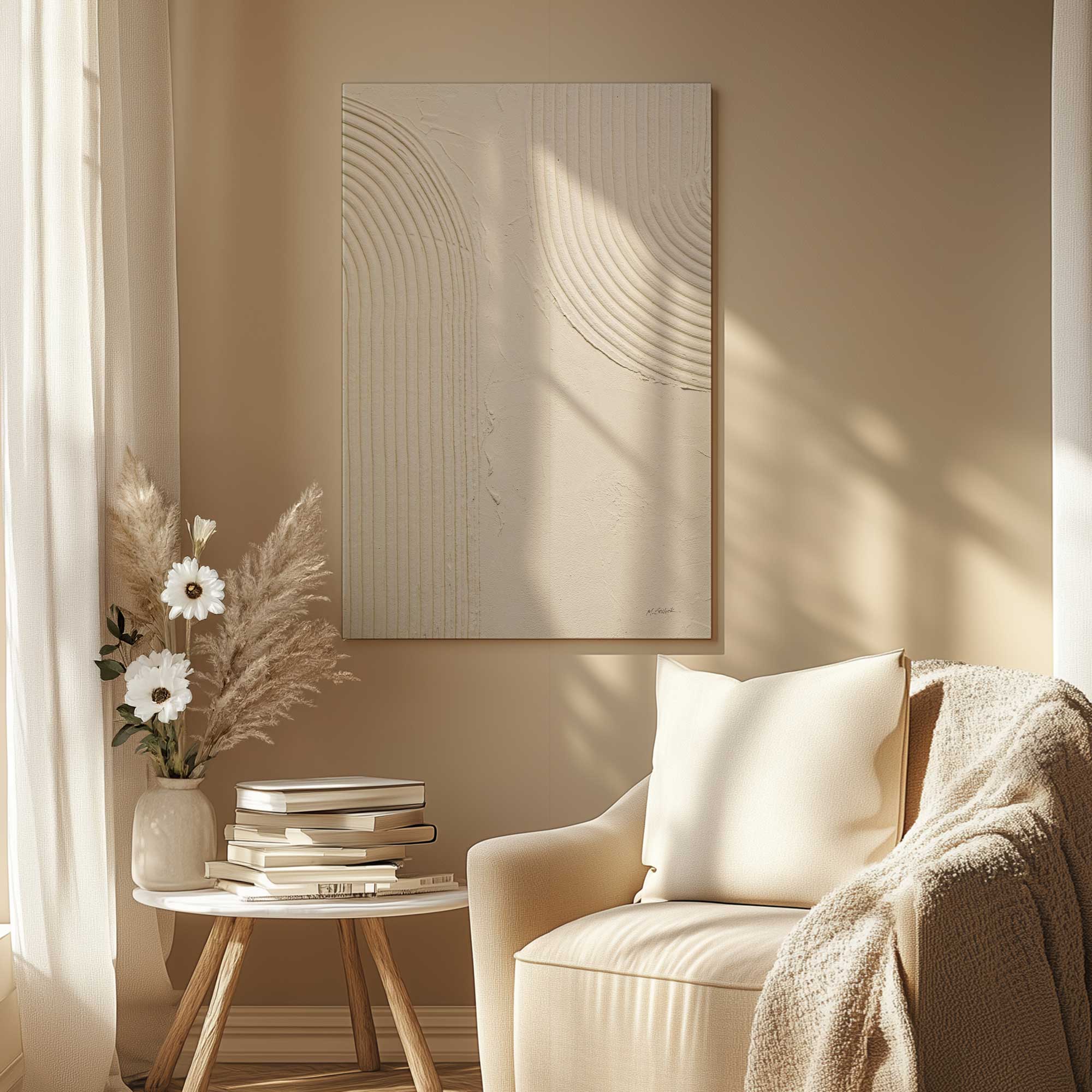 Beige Abstract Echoed Curves Canvas Wall Art Print - Modern Home Decor for Living Room, Bedroom & Office