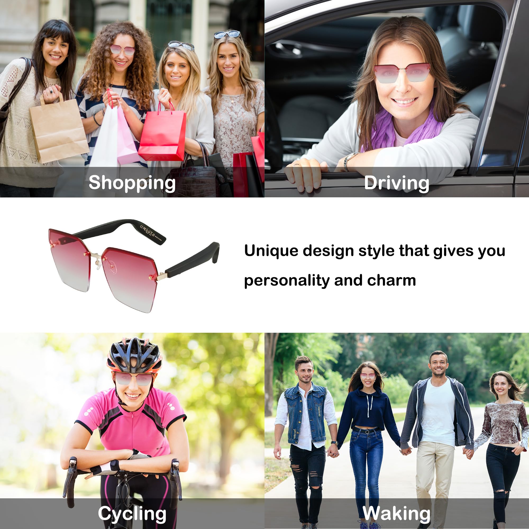 Smart Bluetooth Sunglasses for Men & Women - Frameless Design with Bluetooth 5.0, Gradient Lens & Voice Control - Compatible with All Smart Devices (Gradient Red) - Perfect for Driving, Running & Outdoor Activities