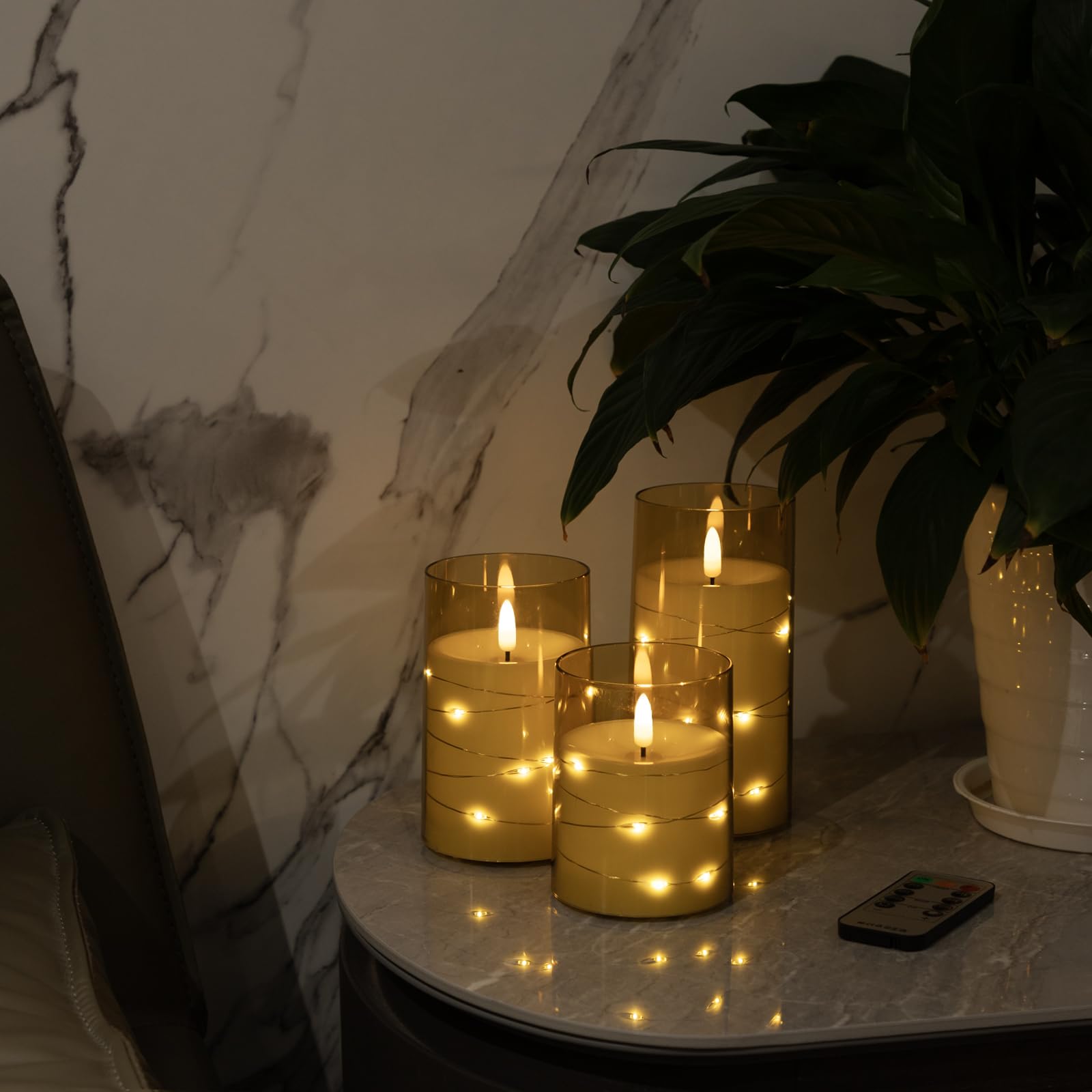 Flameless LED Candles with Remote & Timer - Battery Operated Flickering Candles for Romantic Ambiance, Halloween Decor - Durable Acrylic Shell with Embedded Star String - Perfect for Weddings, Dinner Parties & Relaxation