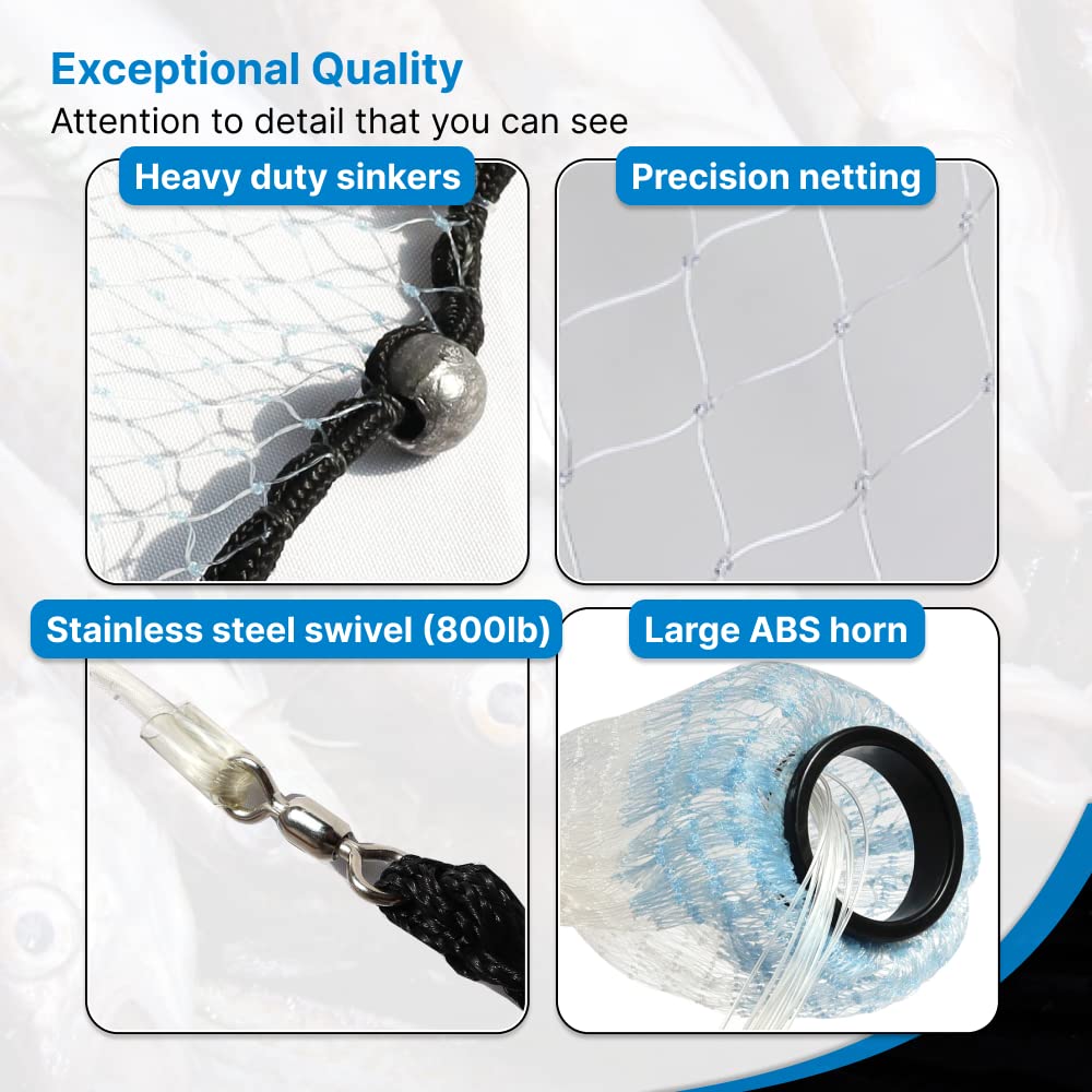 **Heavy-Duty Pancake Cast Net for Fishing – 1.0+ lb/ft Weights, 4ft to 12ft Radius, Multiple Mesh Sizes – Pro Grade for Freshwater & Saltwater Fishing – Perfect for Shrimp, Baitfish, and Mullet**