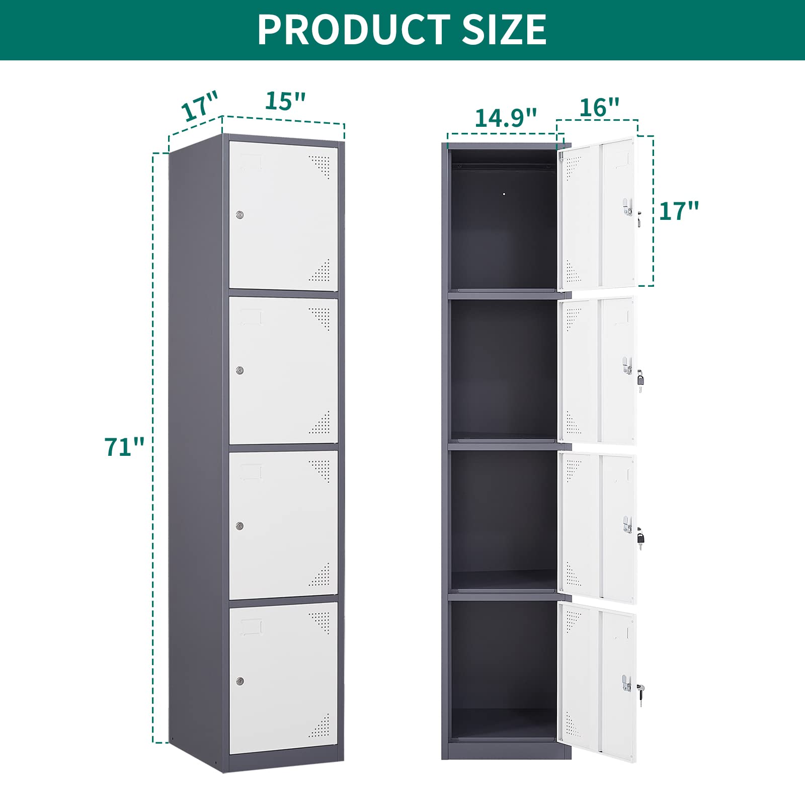 STANI Heavy Duty Metal Locker with Lock - Secure Storage Cabinet for Home, Gym, School & Office - Employee, Student & Personal Storage Solution for Clothes, Shoes & Equipment