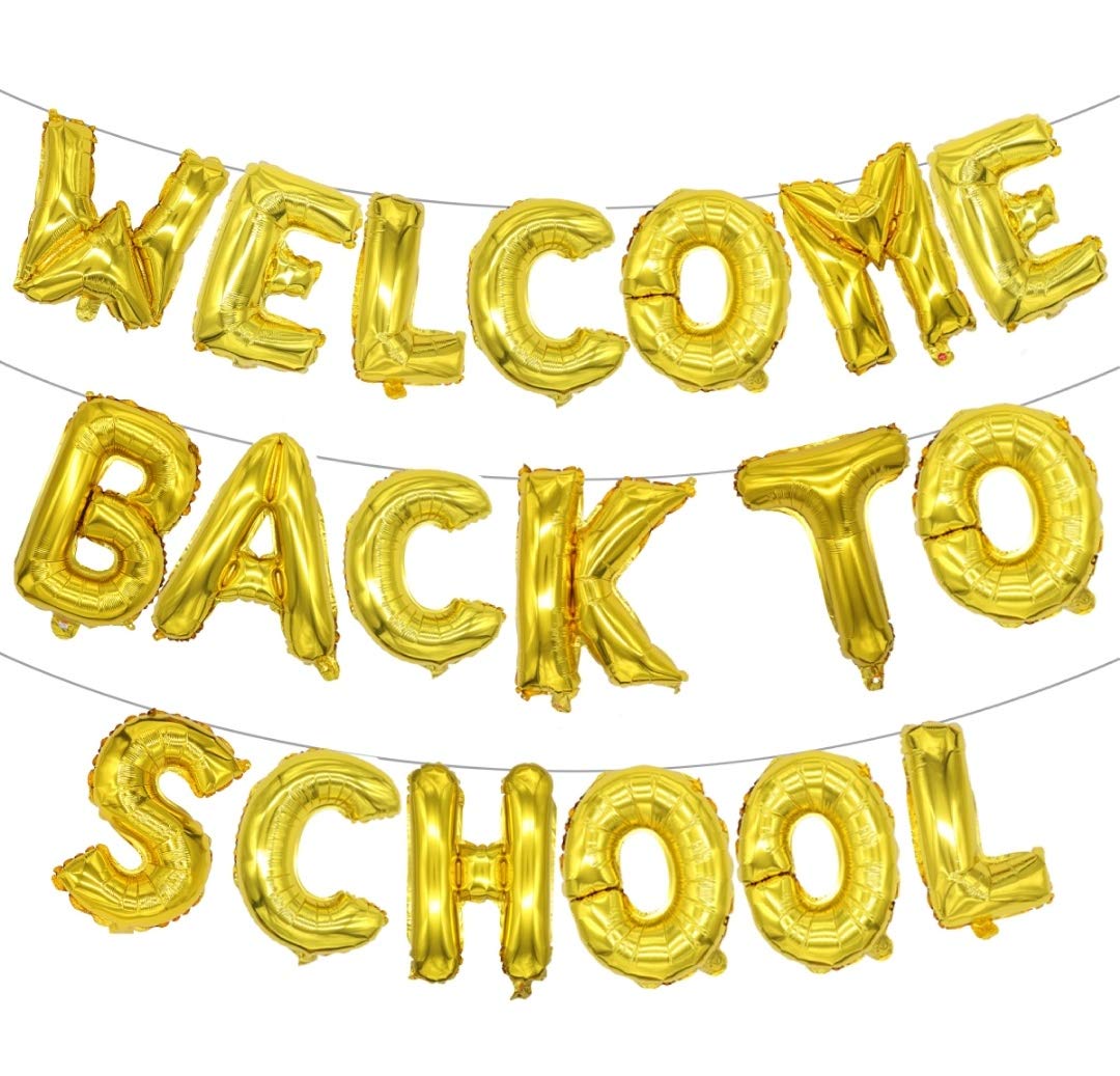 SWYOUN 16 Inch Gold Welcome Back to School Foil Balloons - First Day Classroom Decorations, Party Supplies for School Celebrations & Teacher Appreciation Events