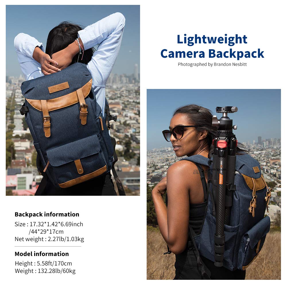 K&F Concept Waterproof DSLR Camera Backpack with Rain Cover – Large Capacity Travel Camera Bag for Canon, Nikon, Sony – Fits 15.6