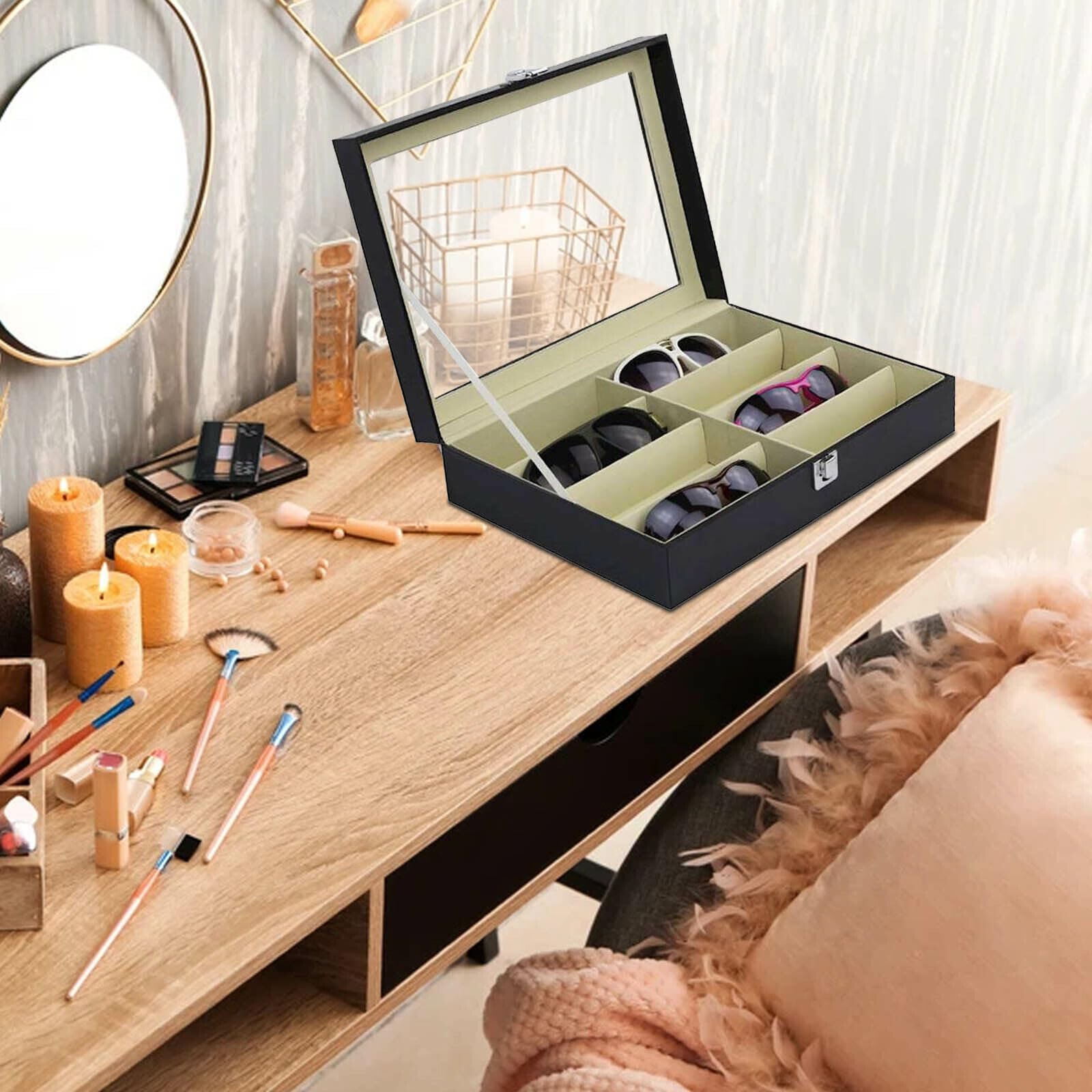 Youyijia Transparent Glass Sunglasses Storage Box - Dust-Proof Portable Eyewear Case for Men & Women | Perfect for Travel, Home, Office & Car Organization