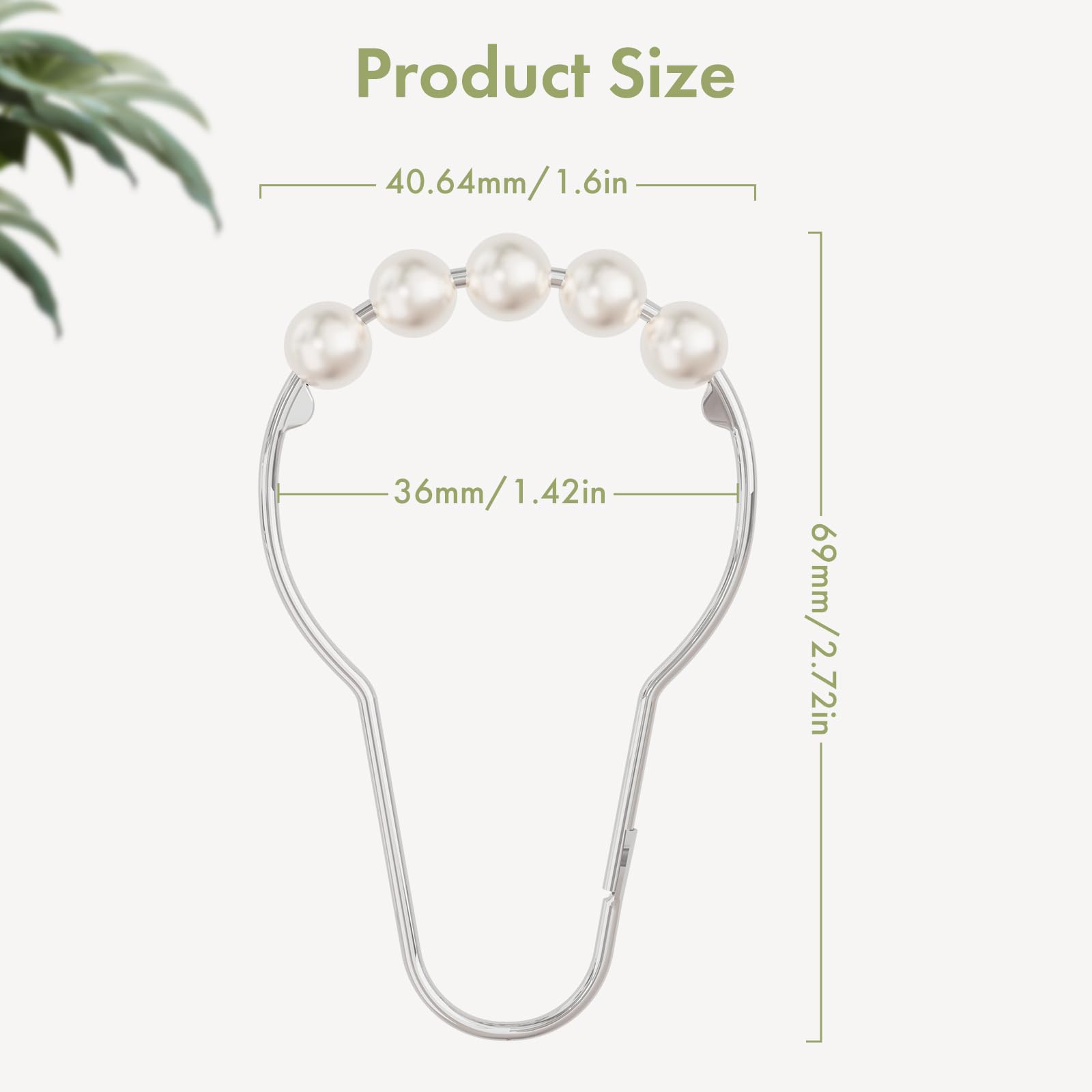 Stainless Steel Shower Curtain Hooks - 12 Pack Decorative Bathroom Hooks for Shower Curtains, Rustproof & Durable White Shower Accessories - Perfect for Bathroom, Hotel, and Home Decor