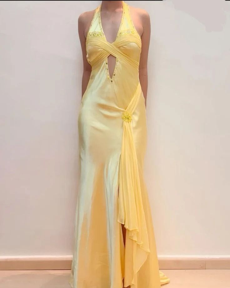 Vintage Yellow Halter Mermaid Prom Dress - Elegant Long Formal Party Gown J5219 | Perfect for Homecoming, Evening Galas & Special Occasions