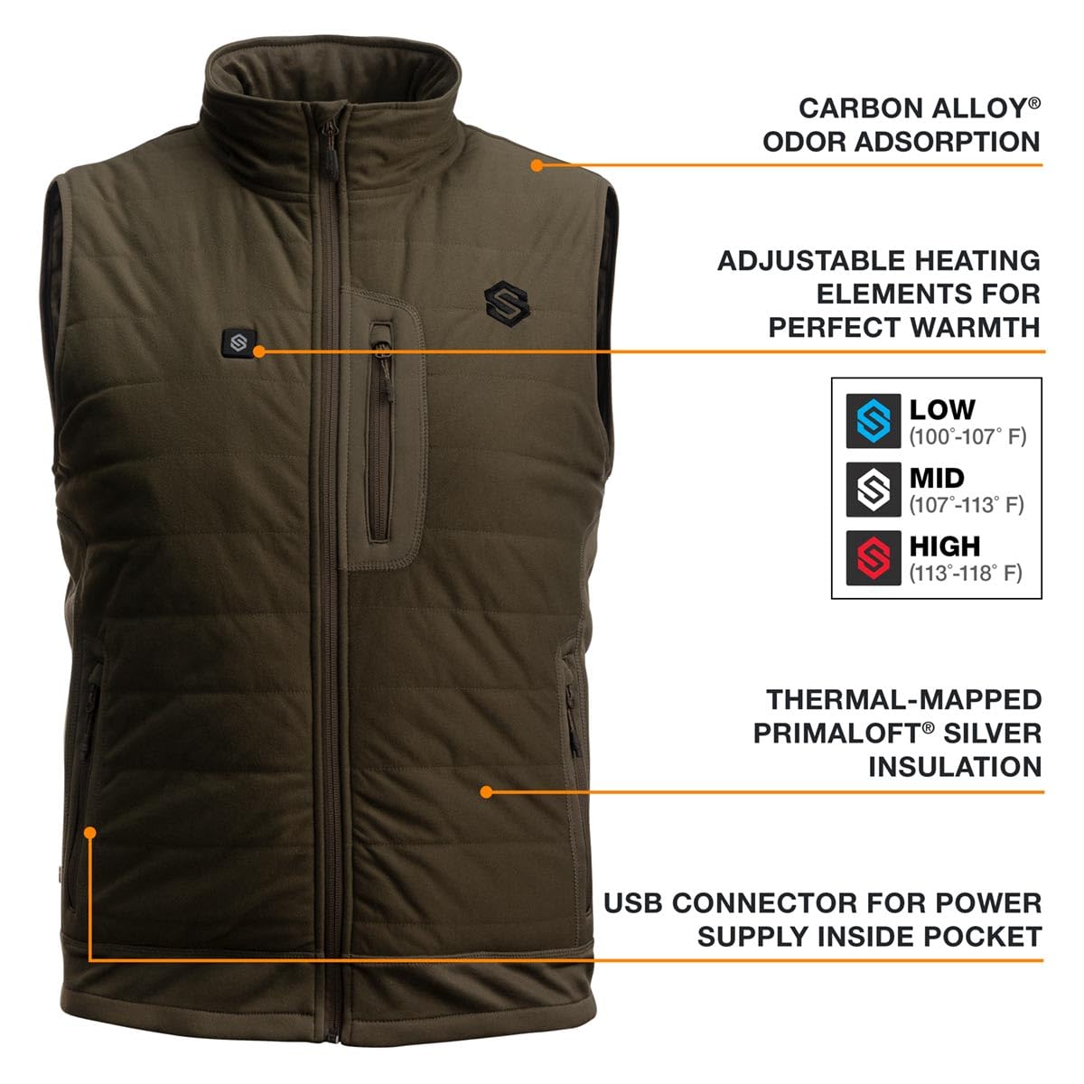 ScentLok BE:1 Reactor Plus Men's Electric Heated Hunting Vest - Warm Winter Gear for Outdoor Hunting & Cold Weather Activities
