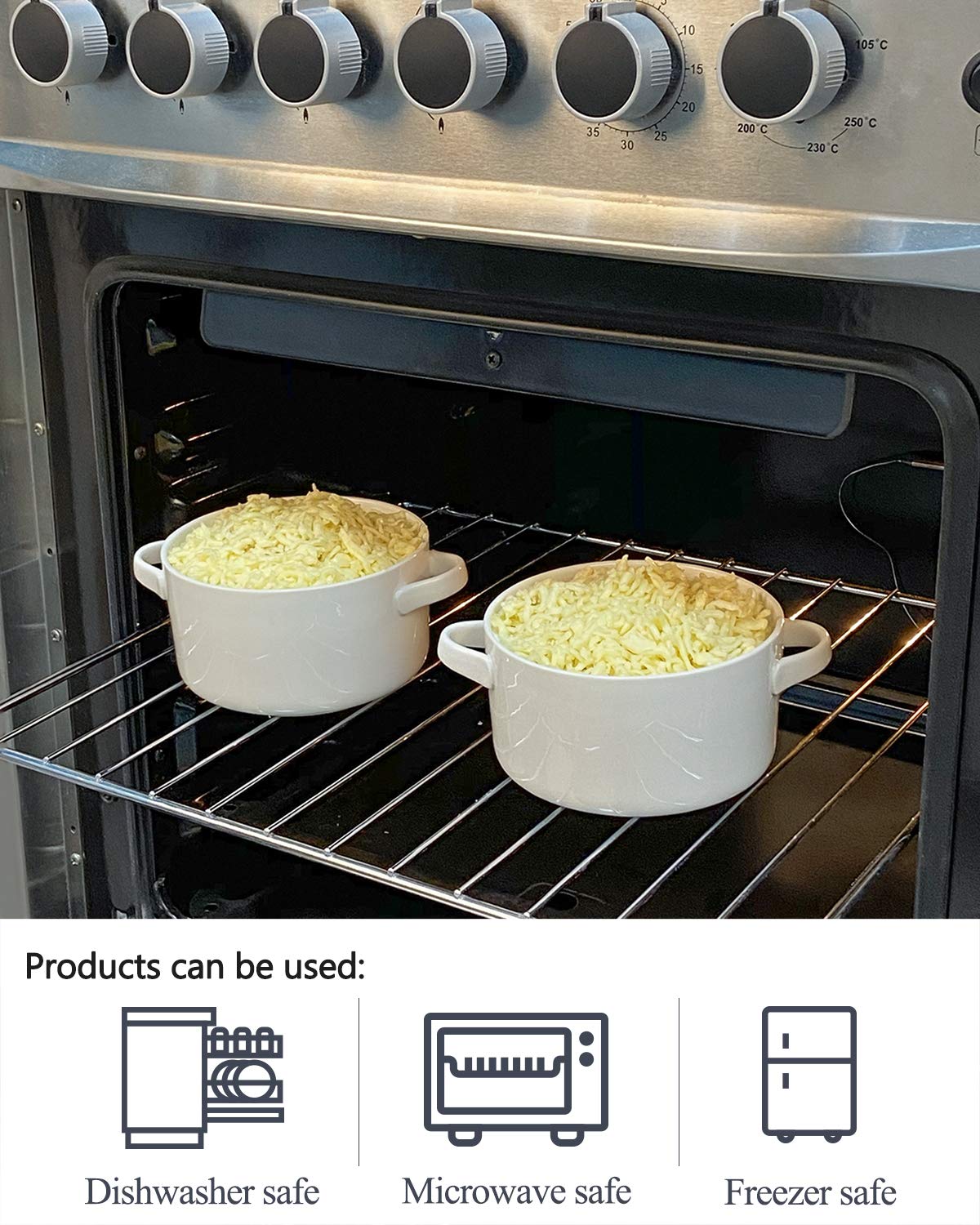 Delling 6-Pack 24oz Ceramic Soup Bowls with Handles - Large Serving Bowls for French Onion Soup, Chili, Stew & Cereal - Microwave & Oven Safe White Bowls - Perfect for Family Dinners, Restaurants & Entertaining
