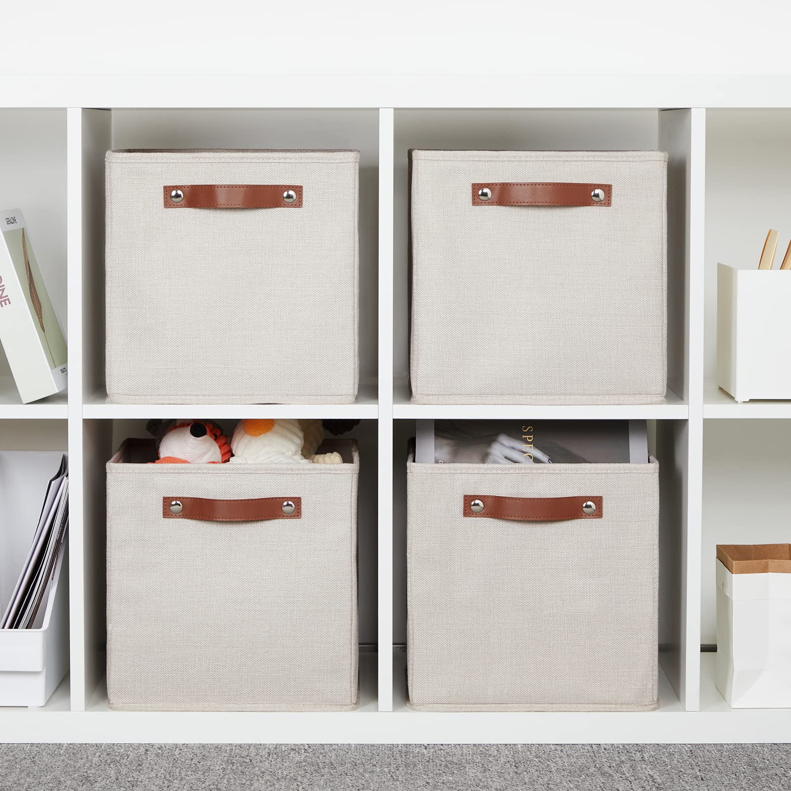 Durable Foldable Fabric Storage Bins for Shelves & Closets - Home Organization Cubes for Toys, Towels, Clothes & Gifts (Beige) | Perfect for Nursery, Bedroom & Closet Storage Solutions
