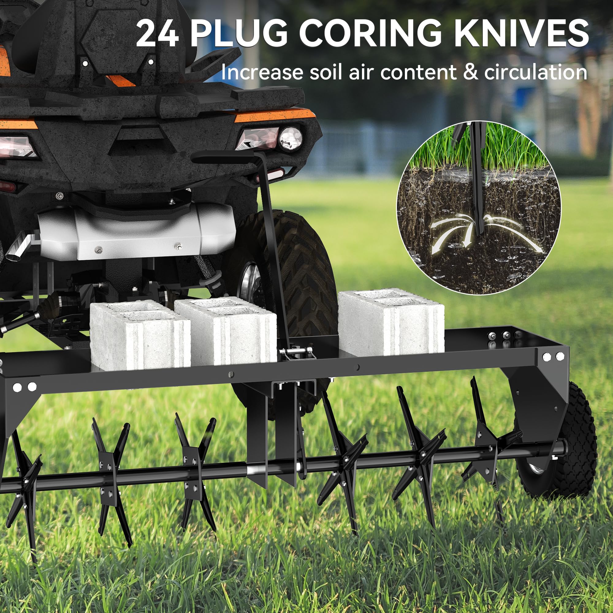 YINTATECH 40 Inch Heavy Duty Lawn Aerator with Universal Hitch - Plug Aerator for Healthy Grass - Perfect for Golf Courses, Sports Fields & Home Lawns