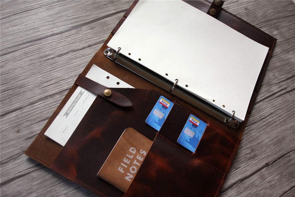 Personalized Brown Leather Binder for School - Custom Name Engraved Notebook Cover - Perfect for Students, Office & Business Professionals