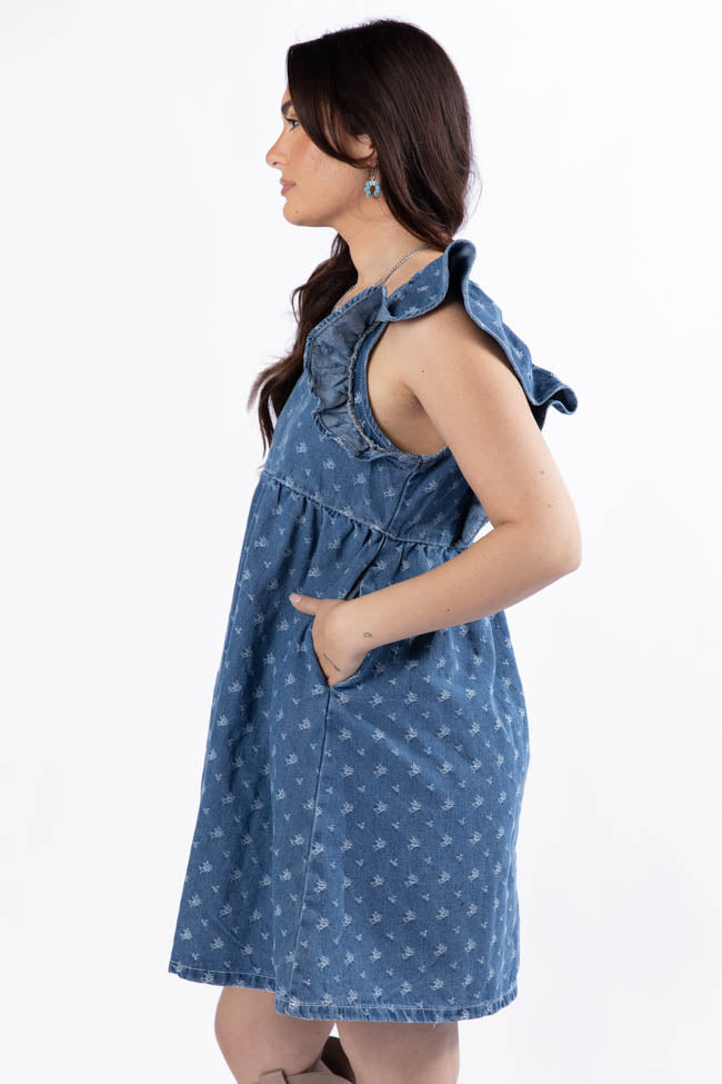 Back Home Burnout Detail Denim Babydoll Dress for Women - Vintage Distressed Denim Mini Dress for Casual Outings & Summer Festivals