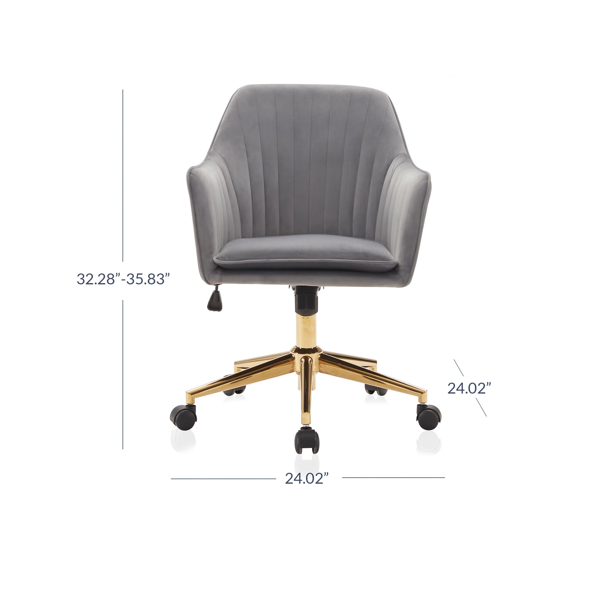BELLEZE Modern Velvet Swivel Desk Chair with Adjustable Height - Gray & Gold Upholstered Office Chair, Rolling Vanity Armchair for Home & Workspace - Alayah Model - Perfect for Home Office, Study Room & Makeup Station