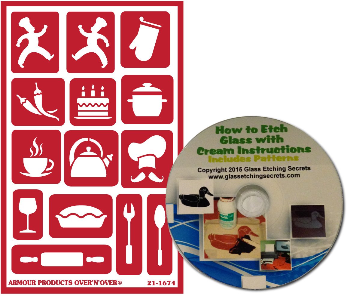 Reusable Glass Etching Stencils for Kitchen & Baking - Chef, Oven Mitt, Hat, Kettle, Pie, Cake Designs | DIY Food-Themed Decor & Personalized Gifts | Perfect for Home Cooks, Bakers & Craft Enthusiasts