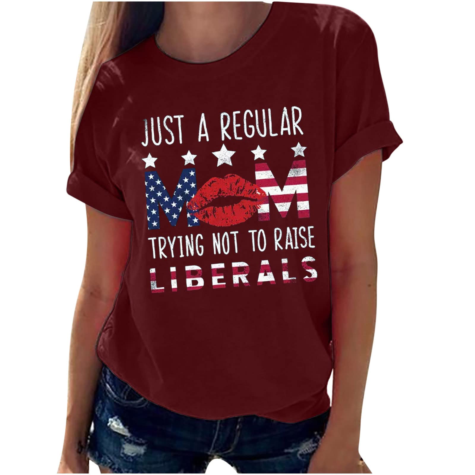 Ylioge Women's Funny Letter Printed Graphic Tops - Cute Independence Day Shirts for Mom, Summer Casual Sweatshirts | Perfect for 4th of July Celebrations, Girls' Night Out & Everyday Wear