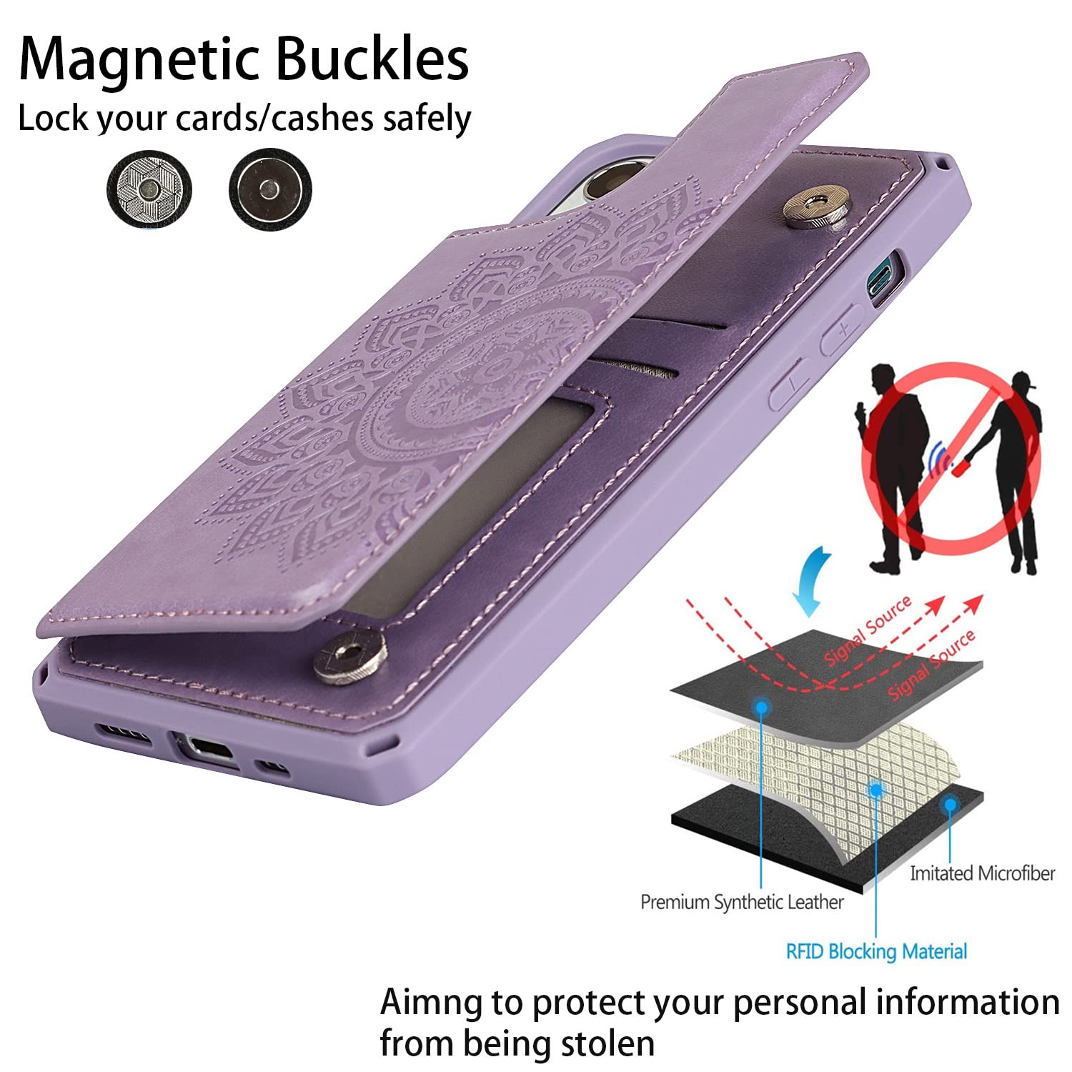 Premium Leather iPhone 12 Case with Card Holder & Stand - Shockproof Wallet Phone Case for iPhone 12/12 Pro (Purple) - Perfect for Work, Travel & Everyday Protection