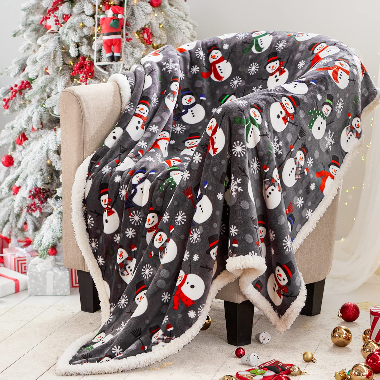 Touchat Sherpa Christmas Throw Blanket - Ultra Soft Fluffy Fleece Plush Blanket for Couch, Bed & Sofa - Cozy Microfiber Blanket 50x60 Inches - Snowman Design - Perfect for Winter Nights, Holiday Decor & Gift Giving