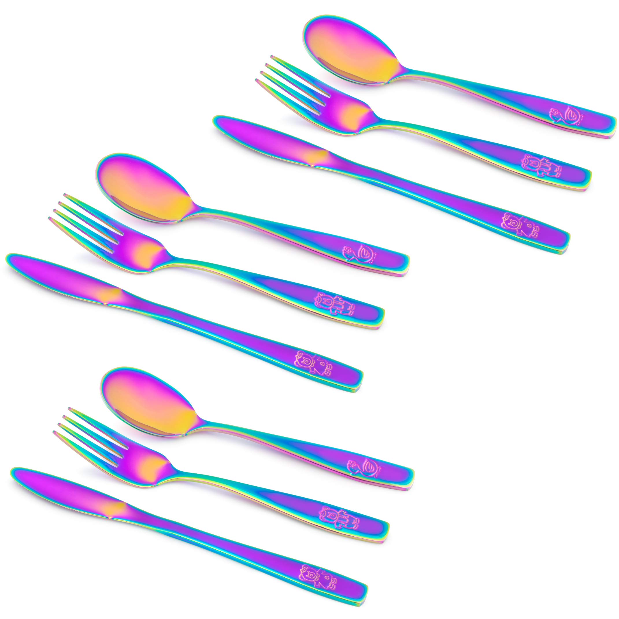 9-Piece Stainless Steel Rainbow Kids Cutlery Set - Safe Toddler Flatware with 3 Knives, 3 Forks & 3 Spoons (3 Place Settings) - Colorful Children's Silverware for Home, Preschool & Birthday Parties