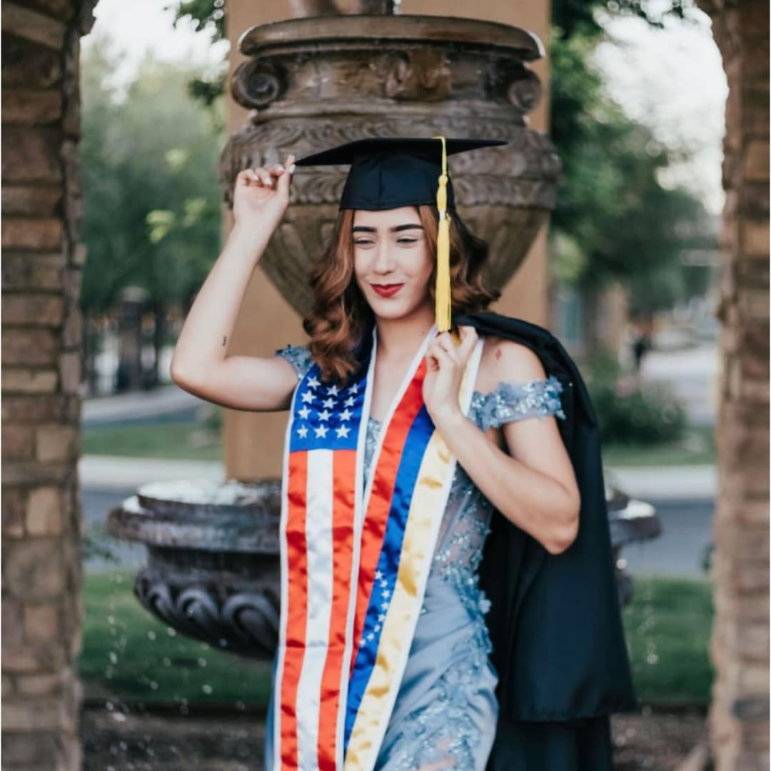 USA & International Graduation Sash Stole - 72 Inch Two Flag Design for Graduation Ceremonies & Academic Events