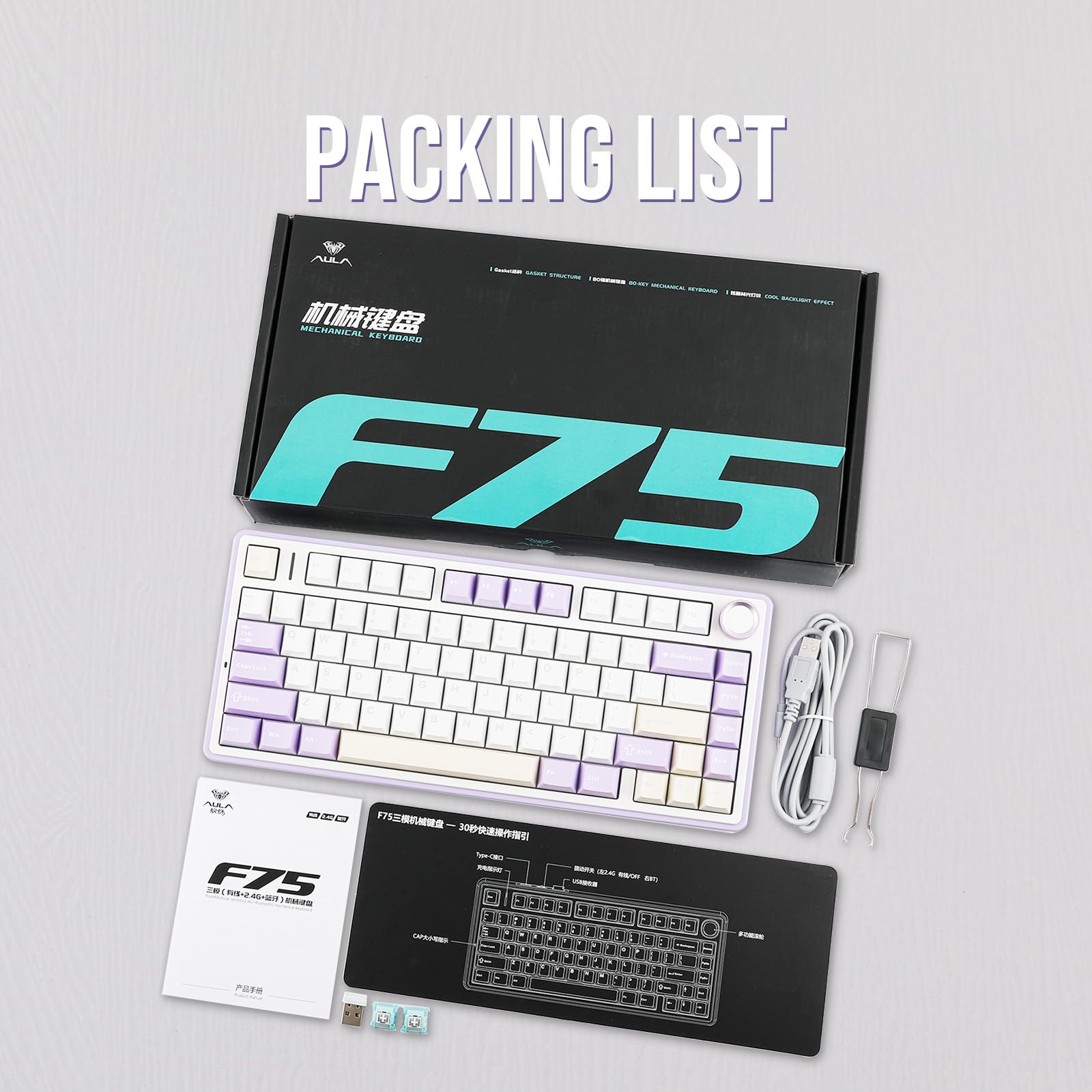 EPOMAKER x Aula F75 75% Wireless Mechanical Keyboard - Hot Swappable Gaming Keyboard with 5-Layer Padding & Knob, Bluetooth/2.4GHz/USB-C, RGB Backlit (Purple, LEOBOG Reaper Switch) - Perfect for PC Gaming, Office Work & Typing Enthusiasts