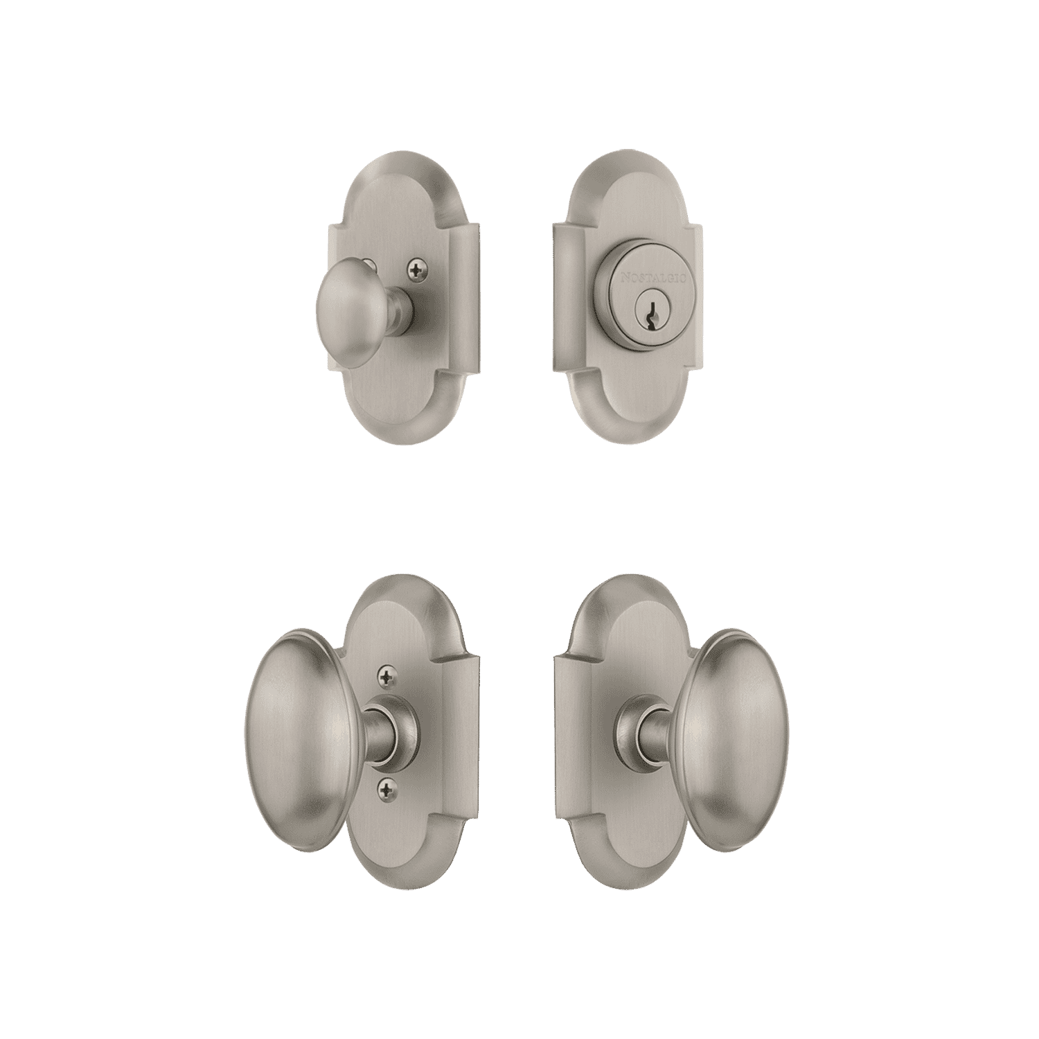 Stylish Cottage Entry Set with Homestead Knob in Satin Nickel Finish - Perfect for Farmhouse, Rustic, and Vintage Home Decor