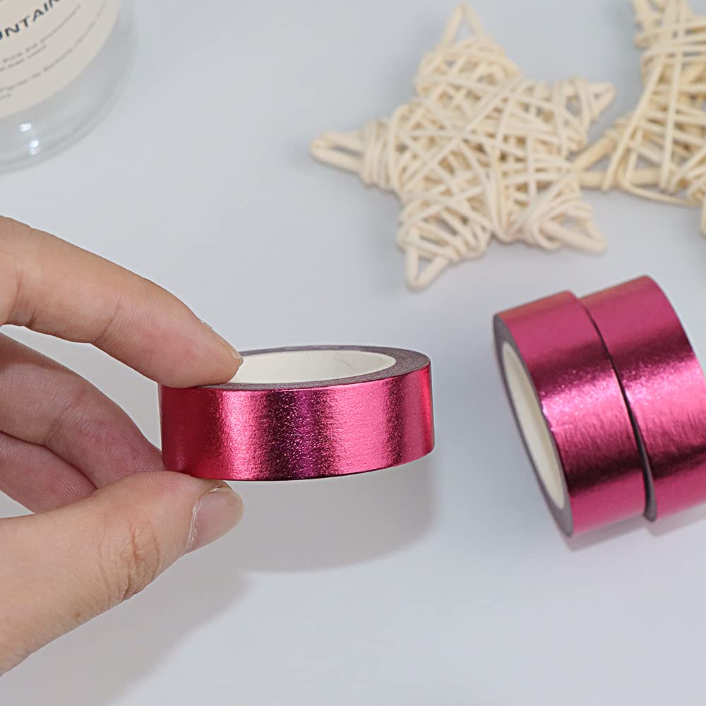 NatSumeBasics Rose Foil Washi Tape Set - 3 Rolls (32 Feet Total) Metallic Decorative Masking Tape for DIY Crafts, Scrapbooking, Gift Wrapping & Home Decor - Self-Adhesive Rose Red Washi Paper Tape
