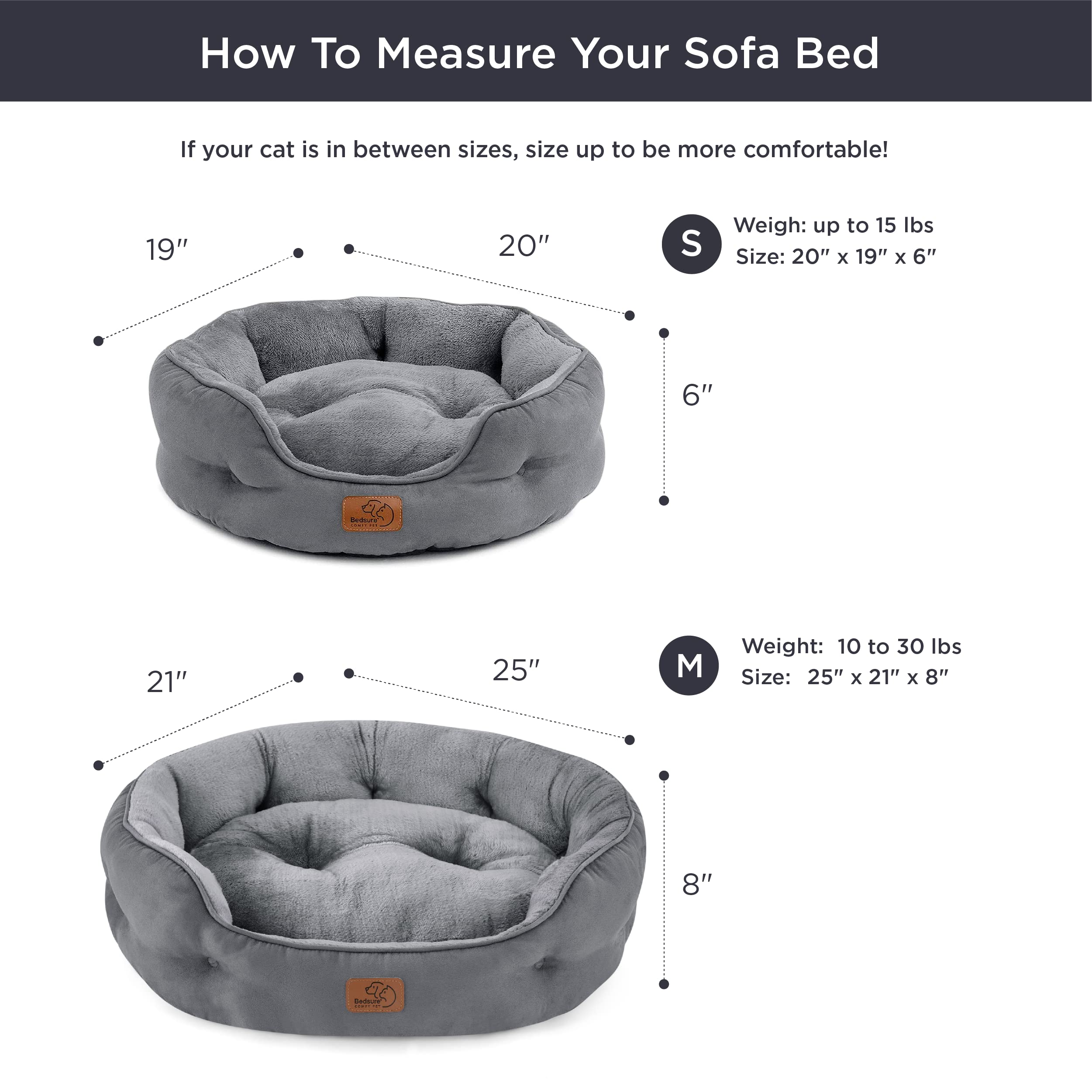 Bedsure Washable Round Pet Bed for Small Dogs & Indoor Cats - Non-Slip Bottom, 25 Inch Grey Dog Bed & Cat Bed - Perfect for Puppy, Kitten, Crate & Home Use