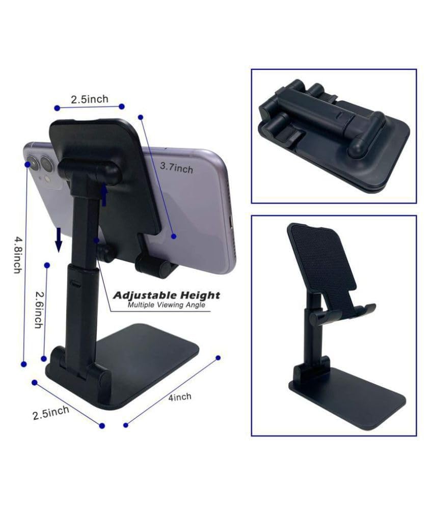 Adjustable Foldable Tablet Stand Holder - Anti-Slip Phone & iPad Mini Stand with Angle & Height Control for Kindle, Gaming, and Tablets (Black) - Perfect for Office, Home, and Travel Use