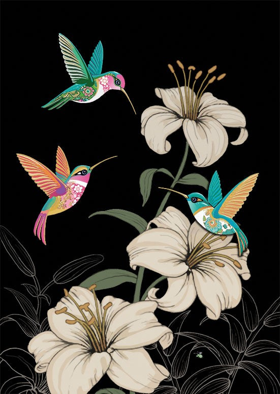 Beautiful Bug Art Greeting Card with Three Hummingbirds - Perfect for Birthdays, Anniversaries & Special Occasions